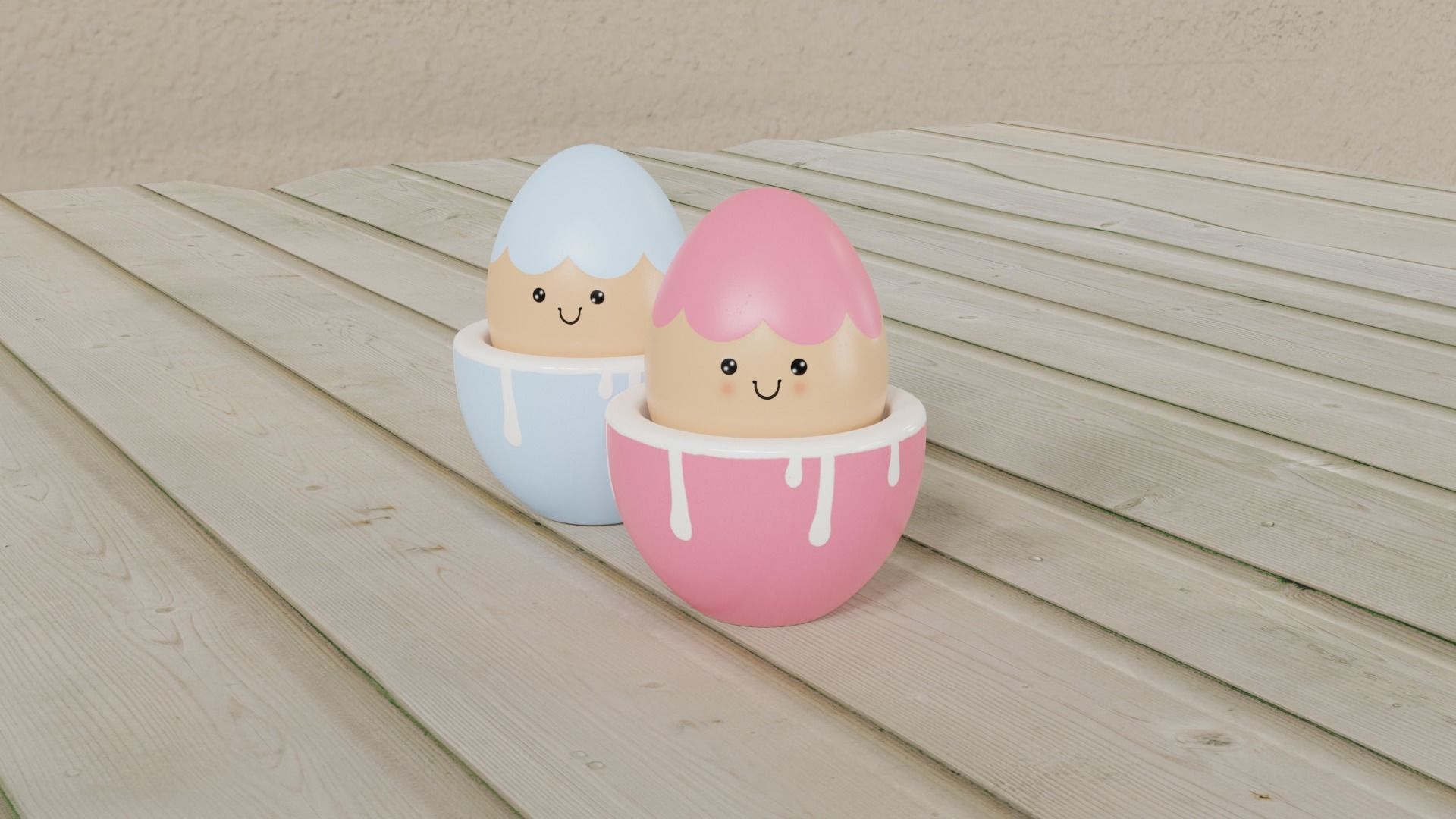 Cute Easter Eggs in Cups 3D model_7