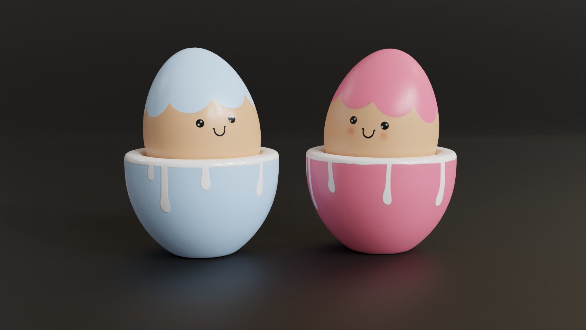 Cute Easter Eggs in Cups 3D model_3