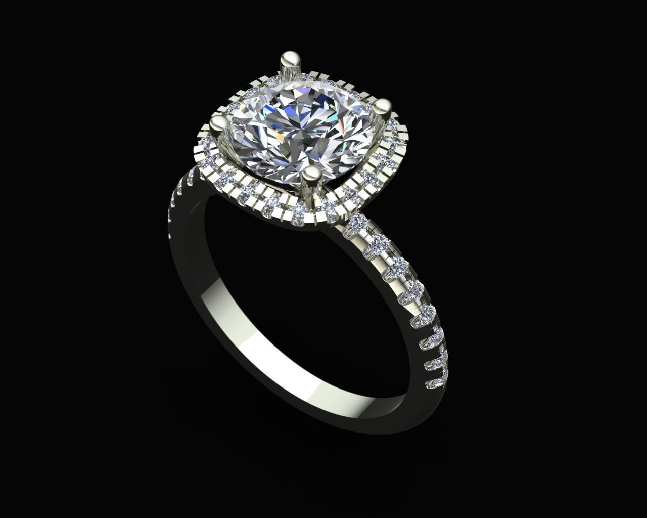Cushion diamond ring 3D print model_1