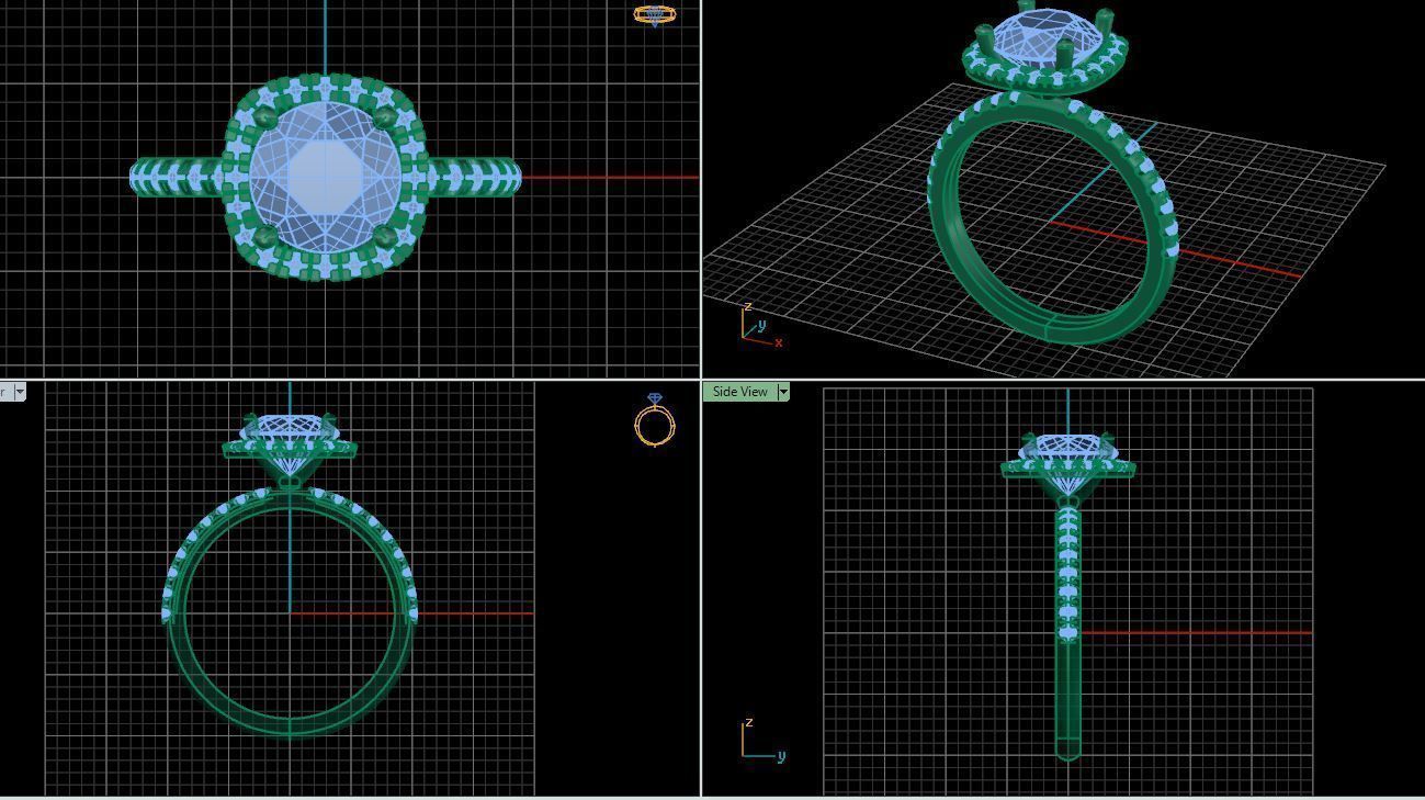 Cushion diamond ring 3D print model_2