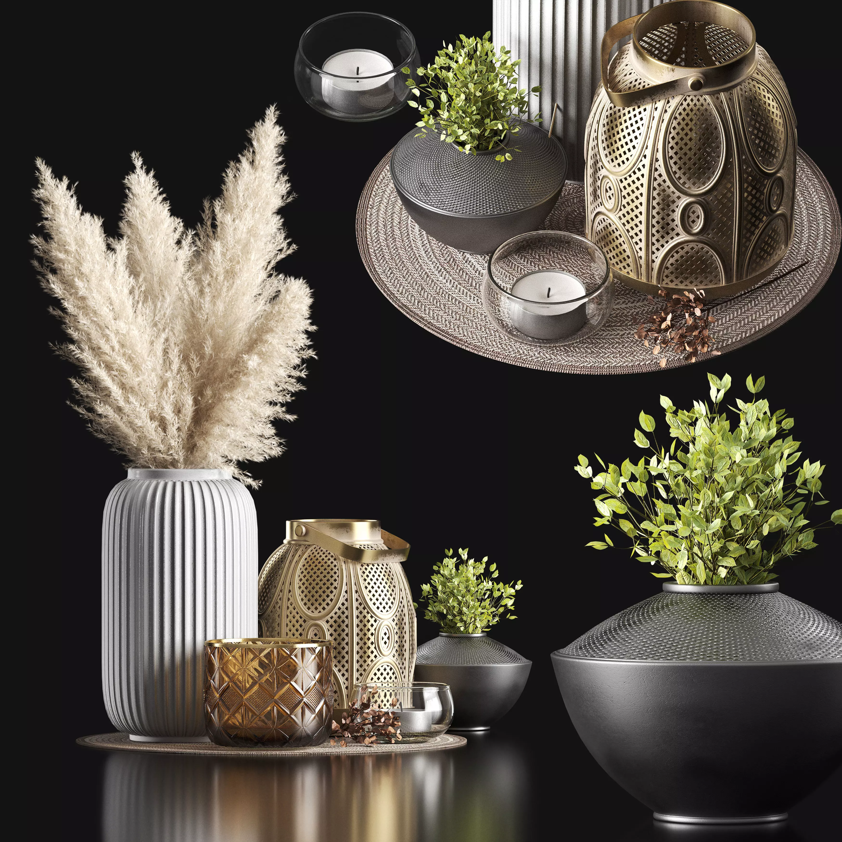 Decorative set with pampas 3D model_0