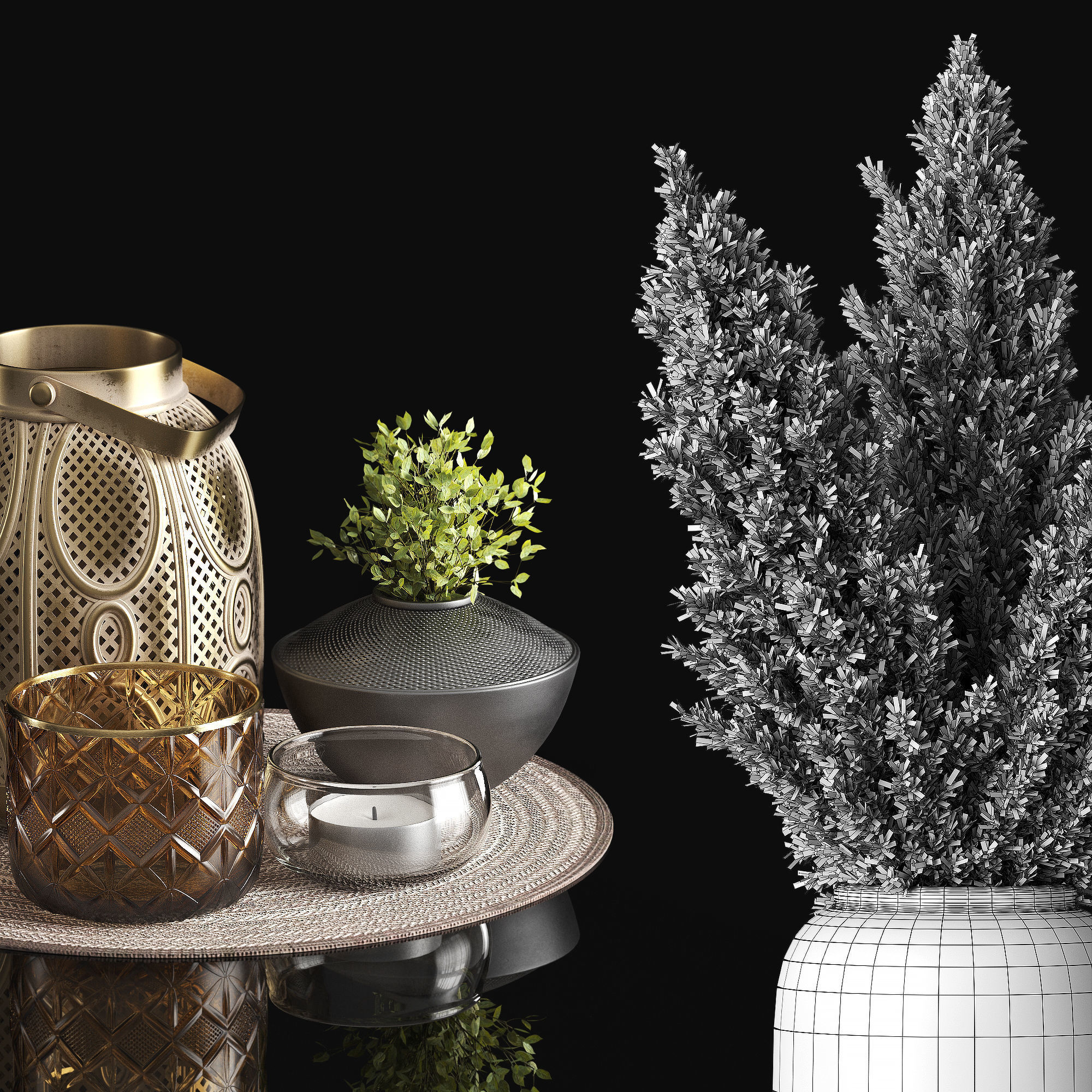 Decorative set with pampas 3D model_2