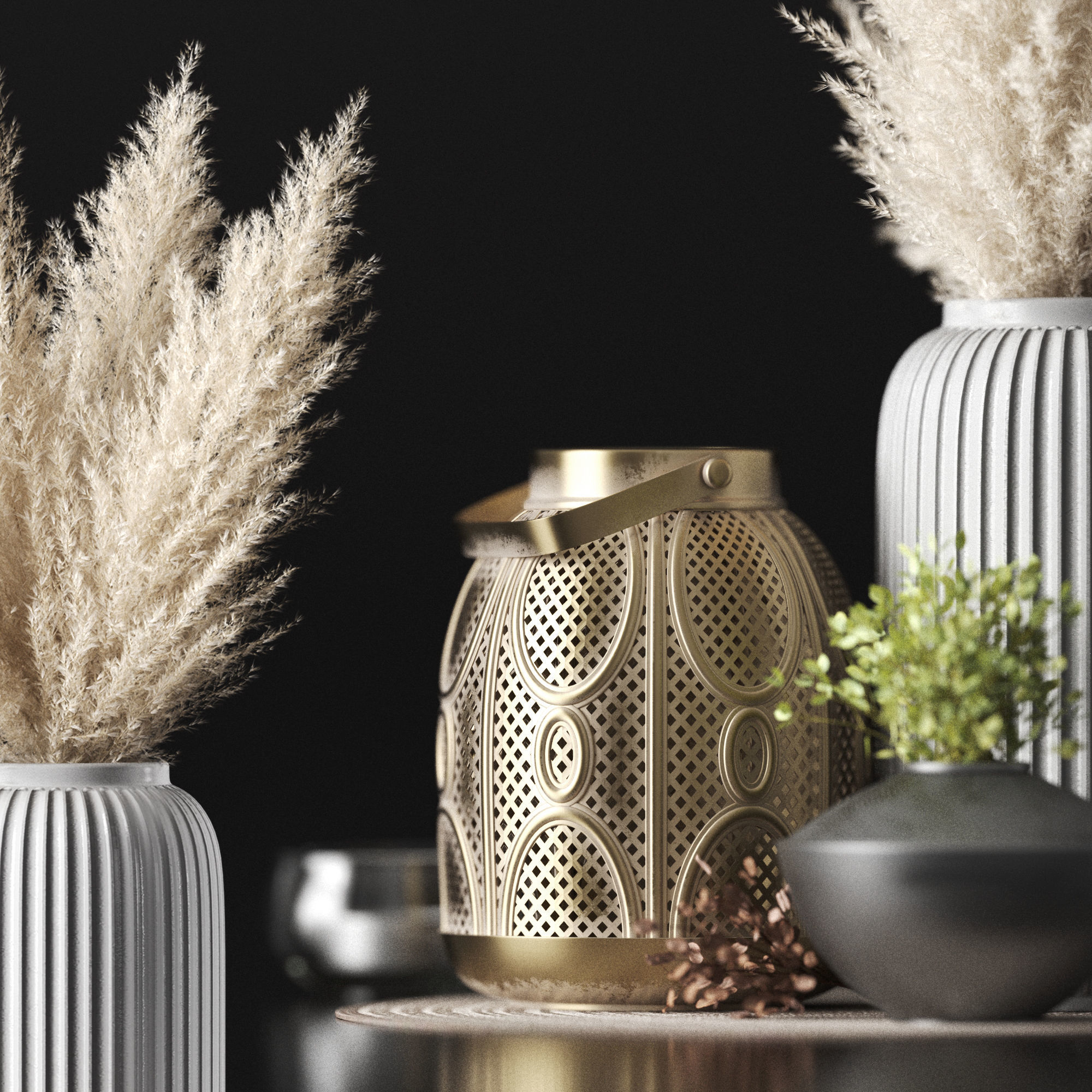 Decorative set with pampas 3D model_1