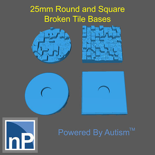 25mm Round and Square Broken Tile Bases Free 3D print model