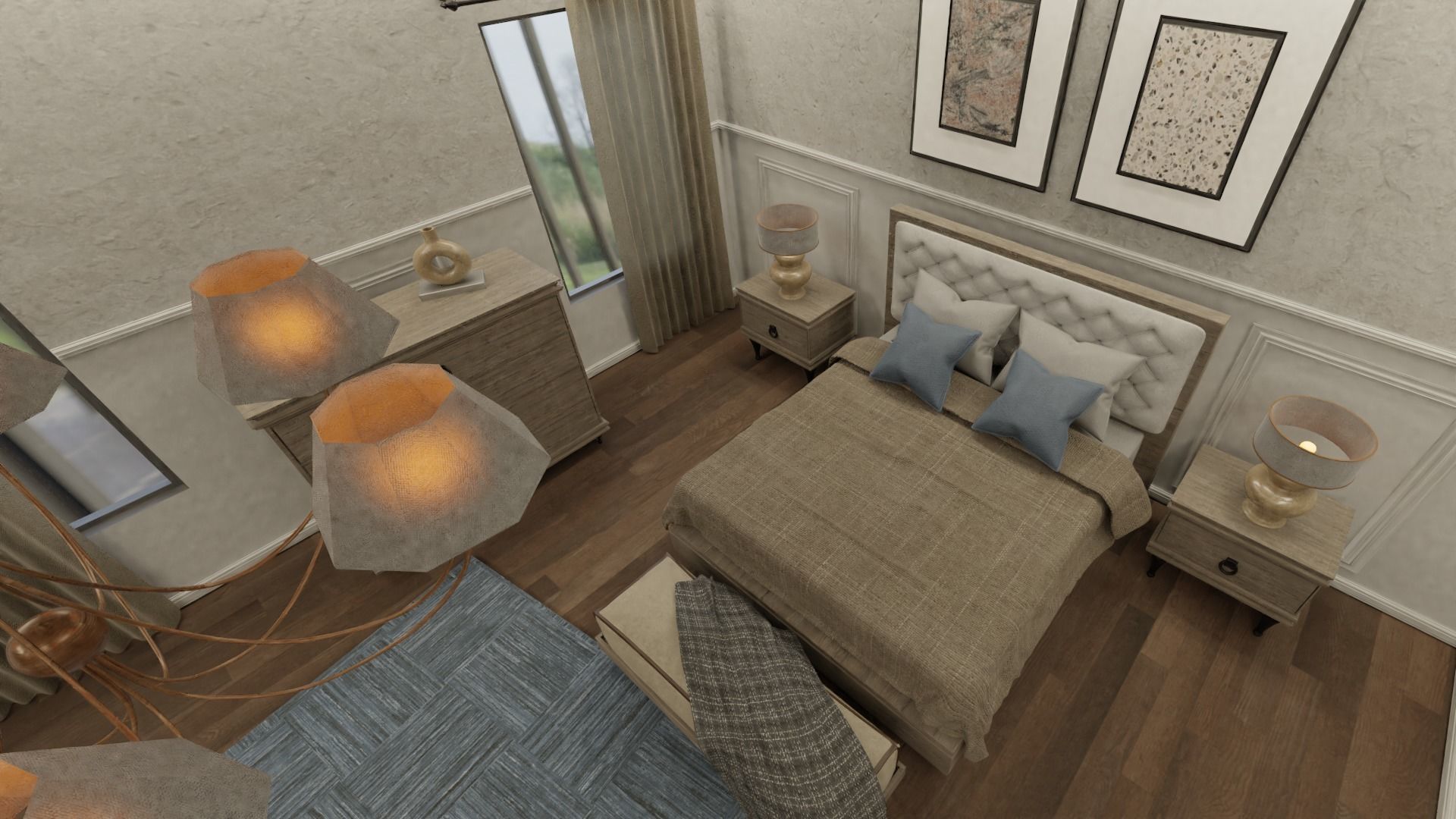 Bedroom Set room with bed and chairs Low-poly 3D model_9