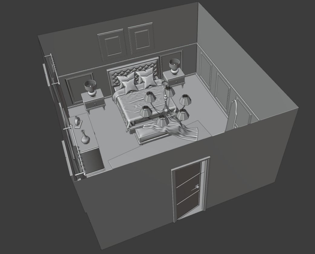 Bedroom Set room with bed and chairs Low-poly 3D model_12