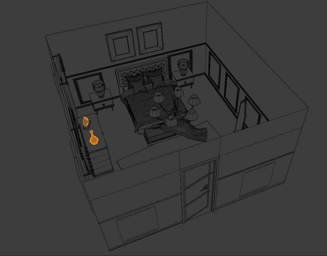 Bedroom Set room with bed and chairs Low-poly 3D model_13