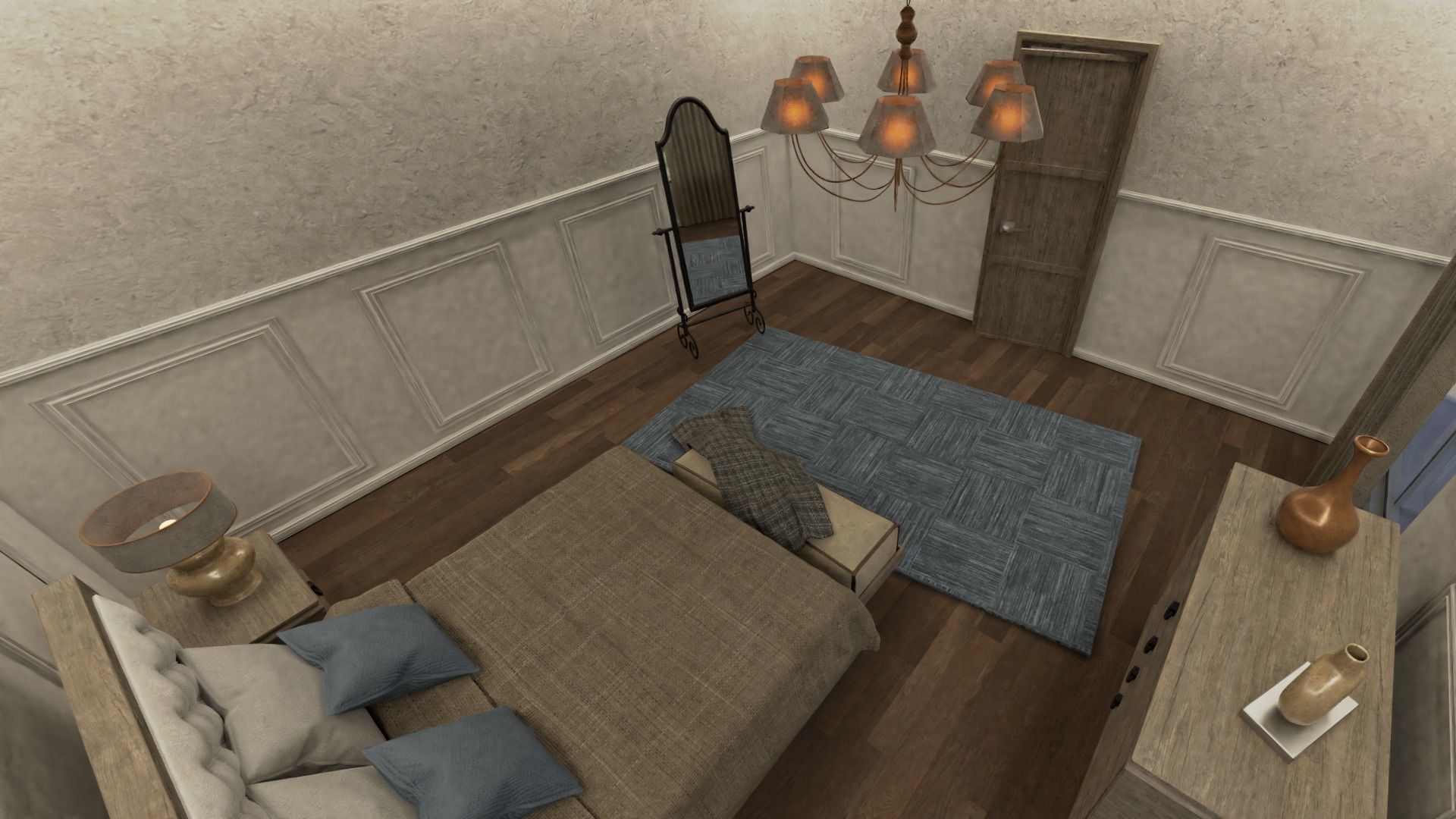 Bedroom Set room with bed and chairs Low-poly 3D model_3