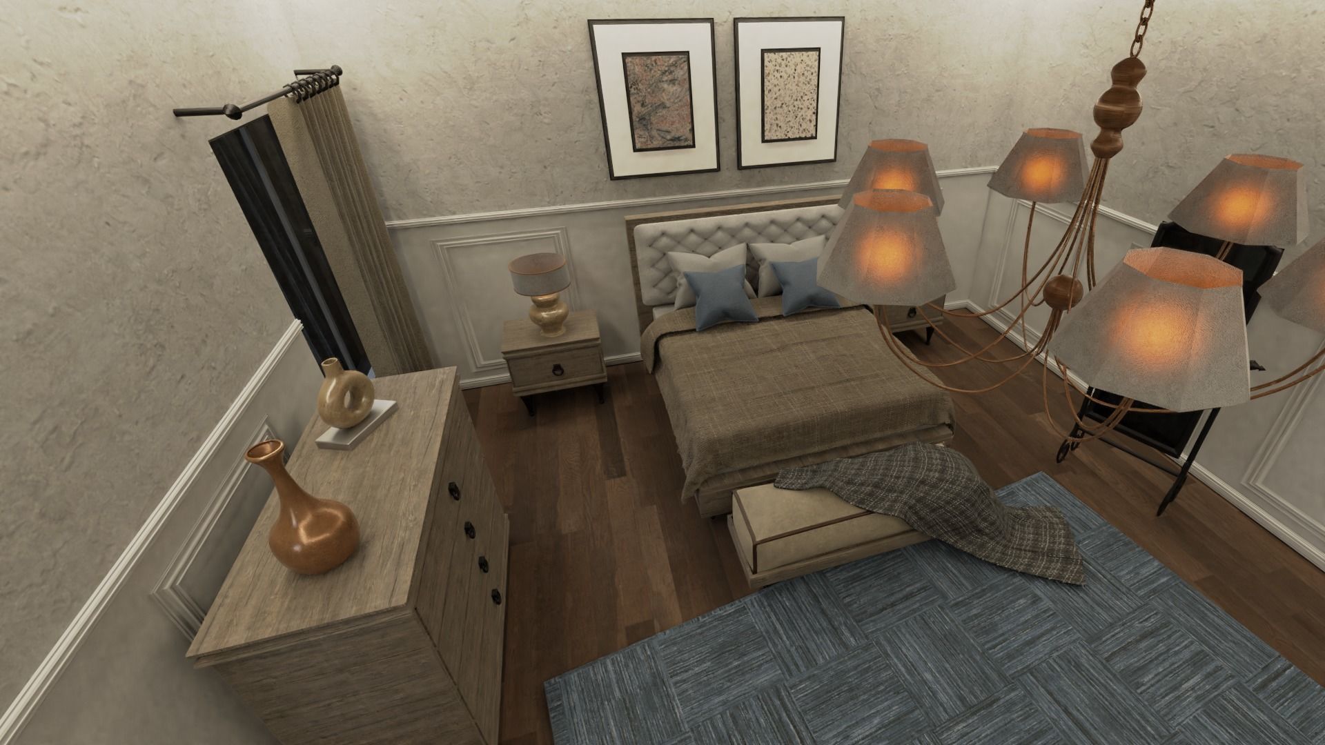 Bedroom Set room with bed and chairs Low-poly 3D model_1