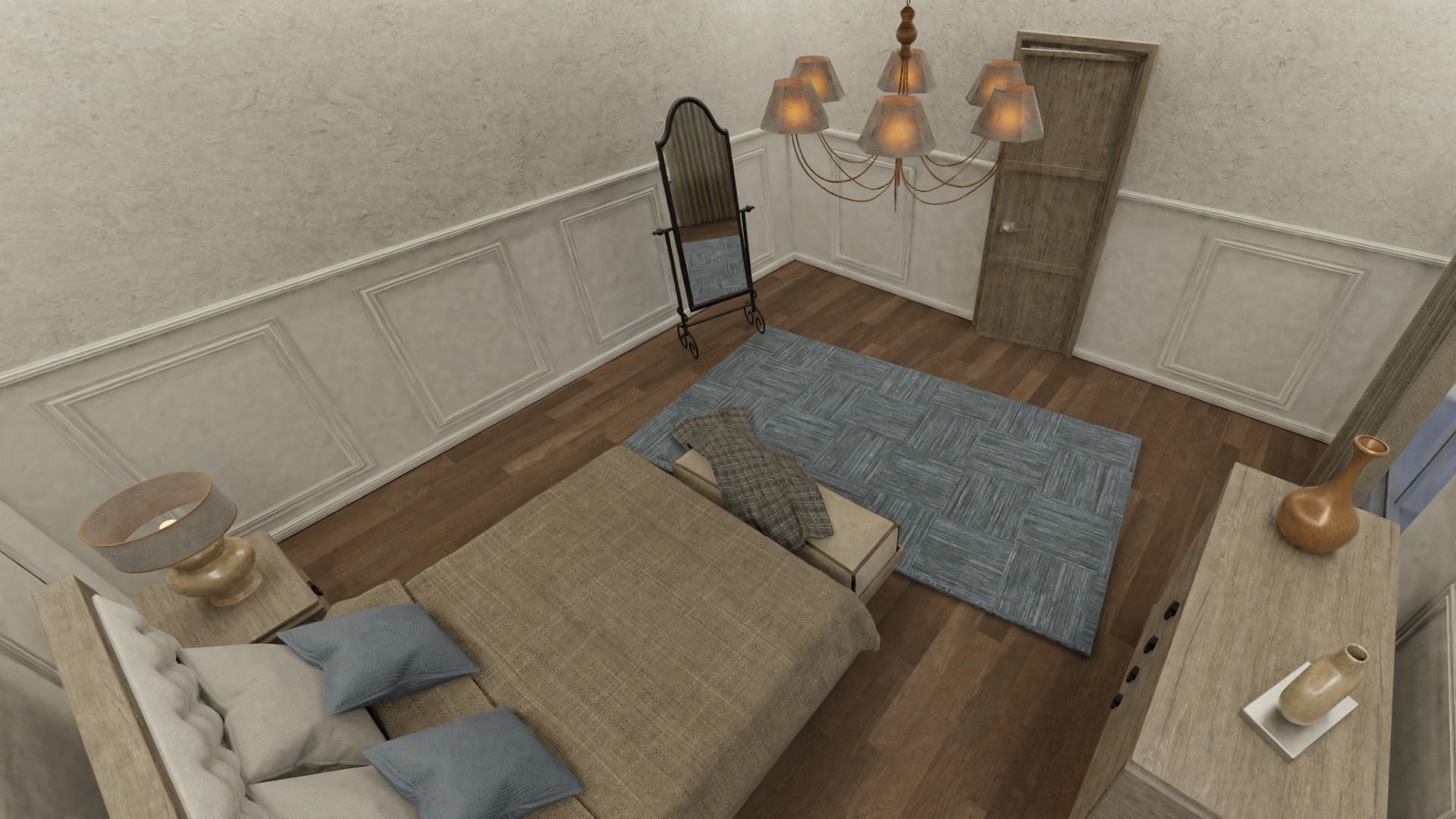 Bedroom Set room with bed and chairs Low-poly 3D model_5