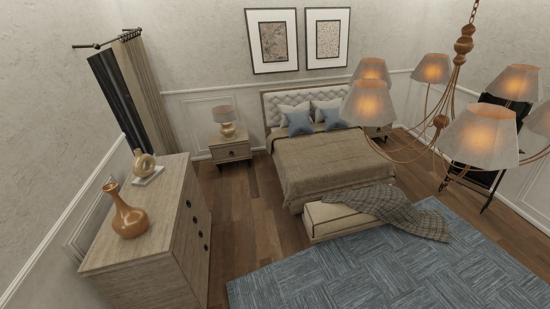 Bedroom Set room with bed and chairs Low-poly 3D model_8