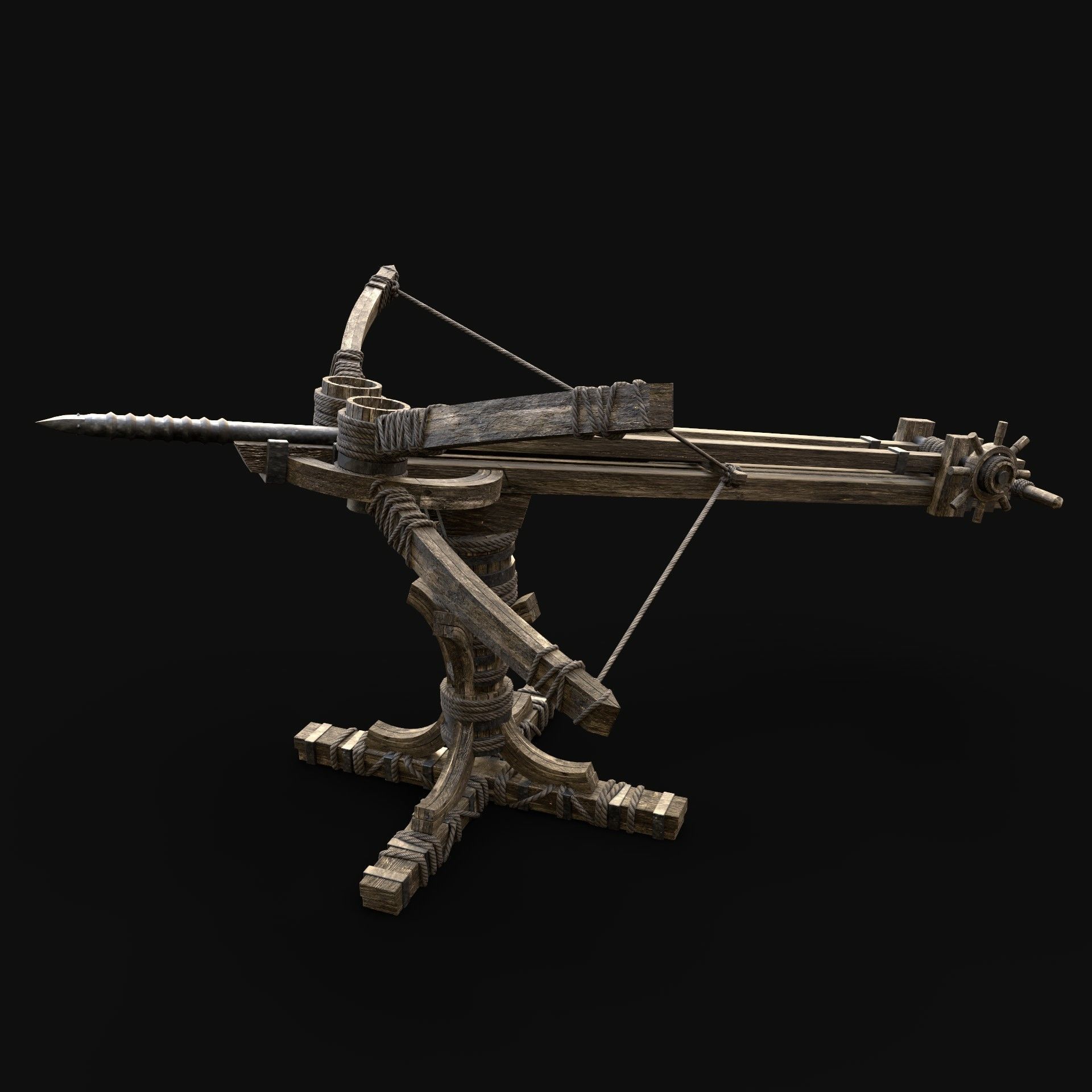 BALLISTA PROJECTILE LAUNCHER WAR MACHINE MEDIEVAL SIEGE ENGINE Low-poly 3D model_1
