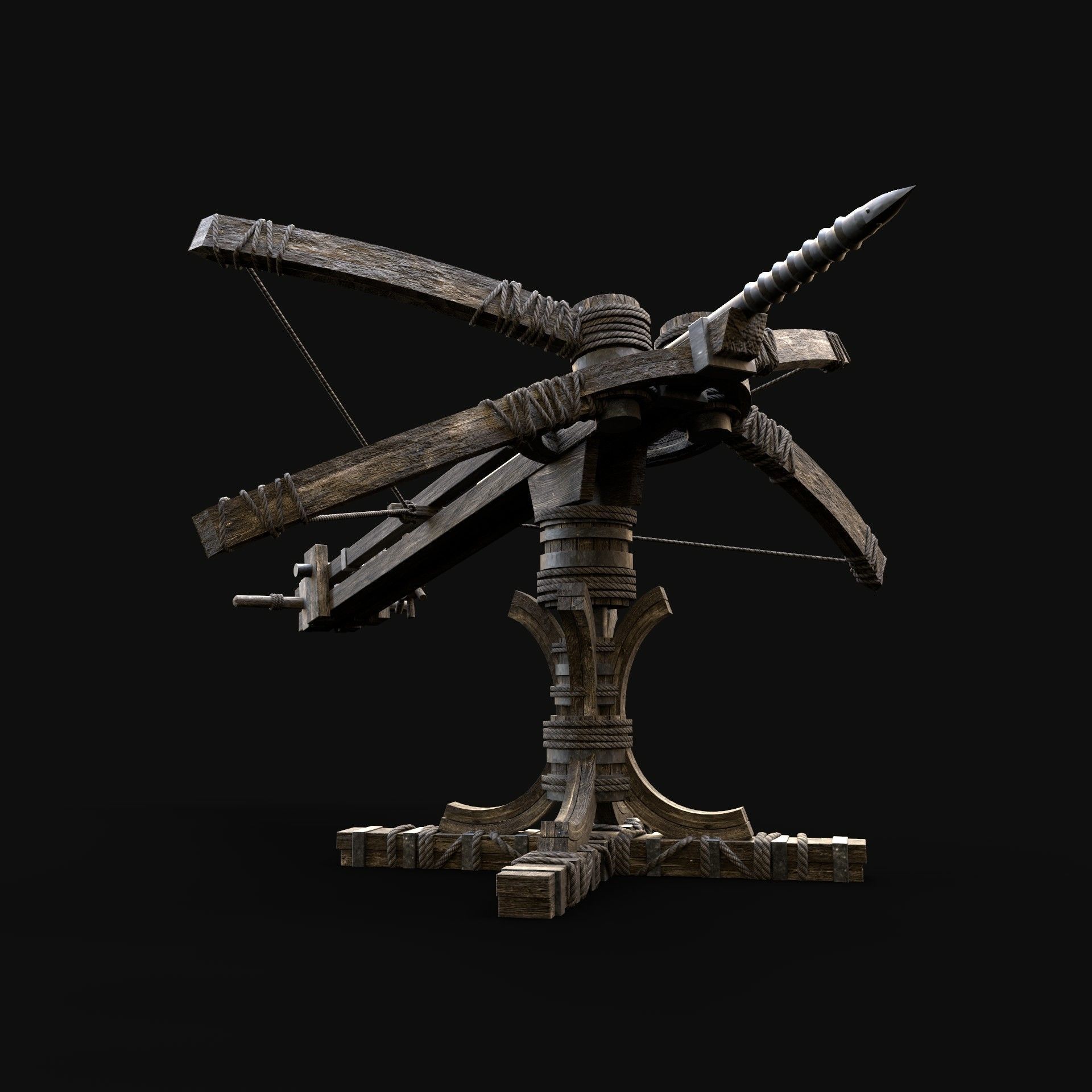 BALLISTA PROJECTILE LAUNCHER WAR MACHINE MEDIEVAL SIEGE ENGINE Low-poly 3D model_5