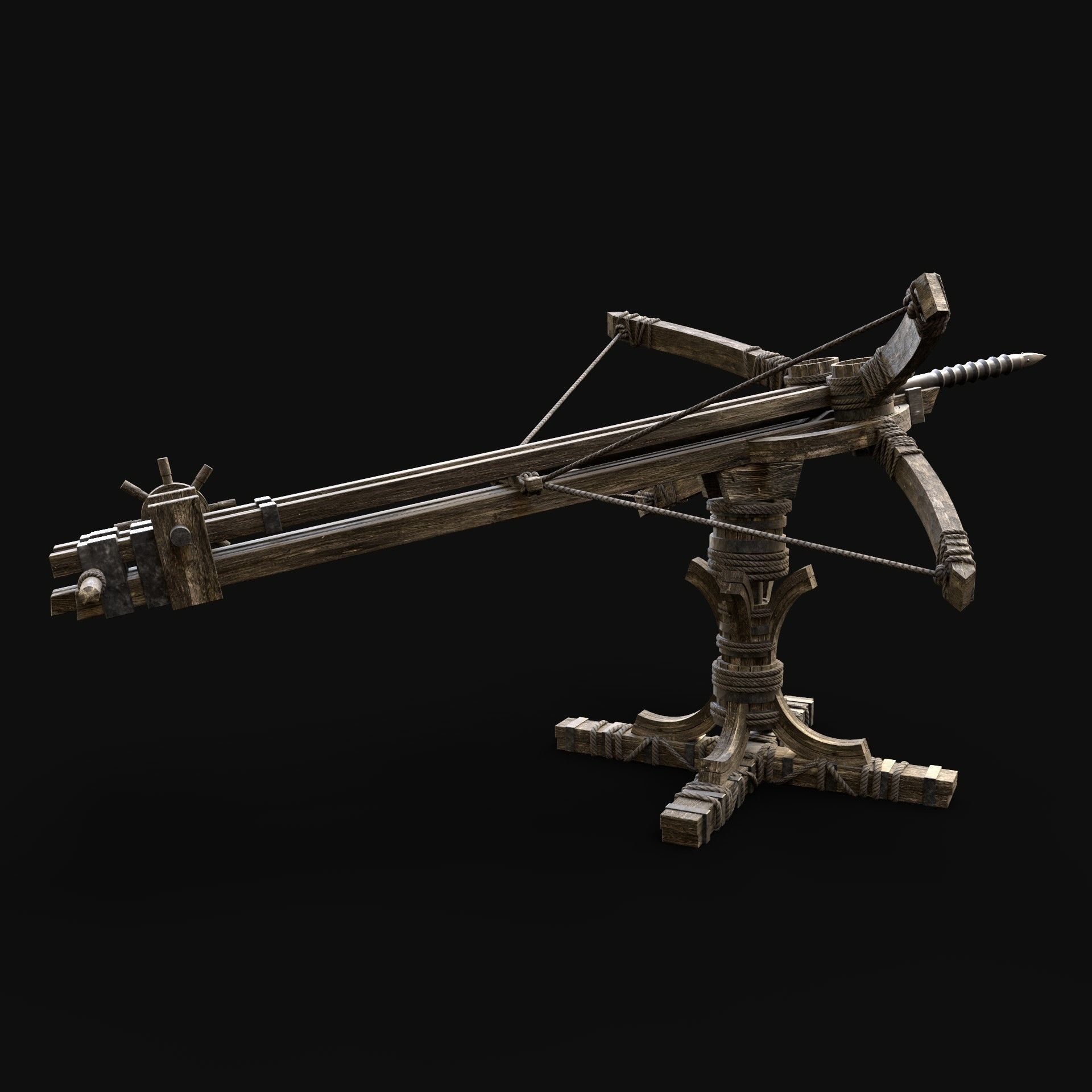 BALLISTA PROJECTILE LAUNCHER WAR MACHINE MEDIEVAL SIEGE ENGINE Low-poly 3D model_4