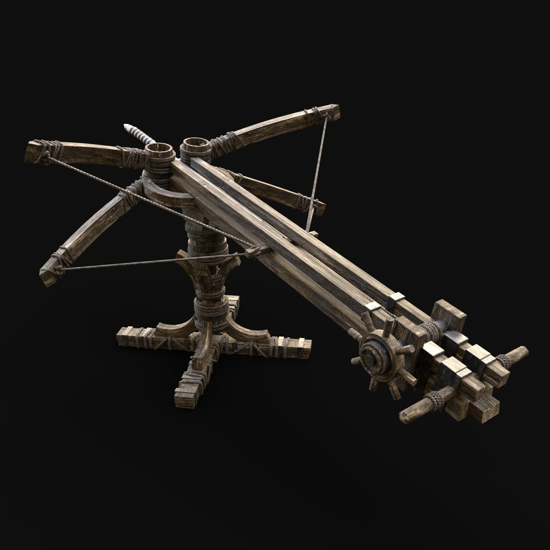 BALLISTA PROJECTILE LAUNCHER WAR MACHINE MEDIEVAL SIEGE ENGINE Low-poly 3D model_2