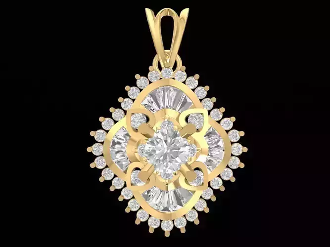 luxury lady baguette diamond pendant 3214