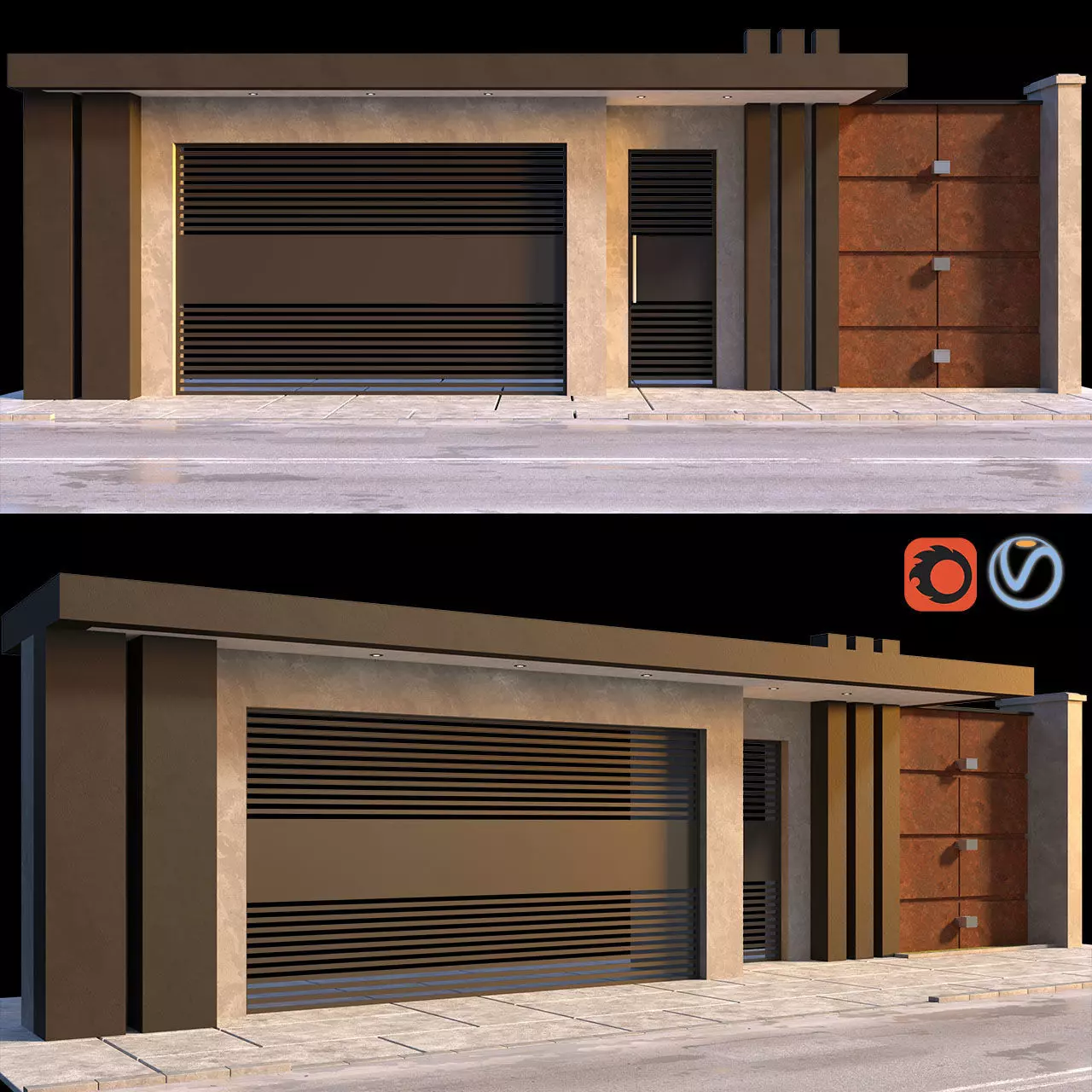 Entrance garage with two doors on each side 3D model