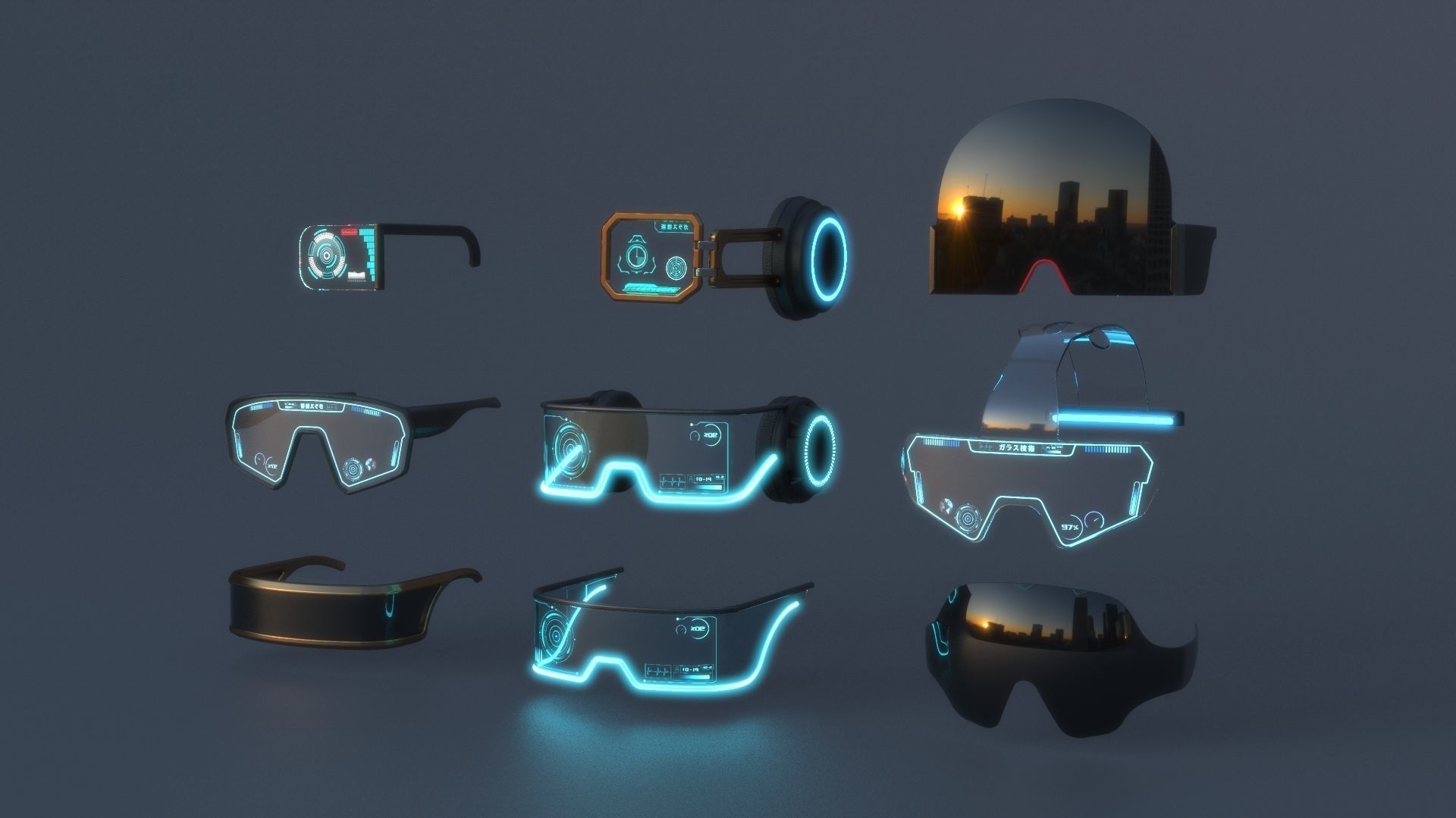 Sci fi glasses and helmet pack x9 3D Model Collection_77