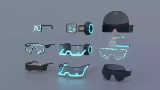 Sci fi glasses and helmet pack x9 3D Model Collection