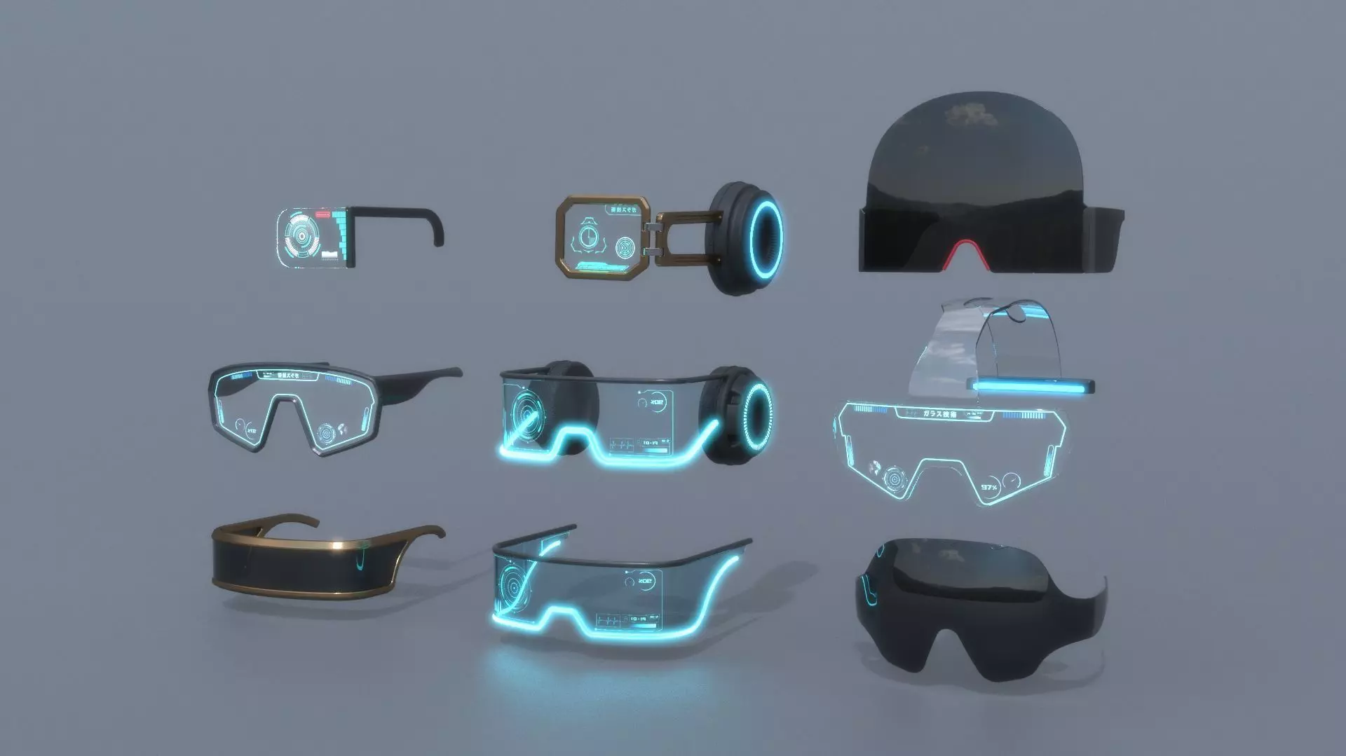 Sci fi glasses and helmet pack x9 3D Model Collection_0