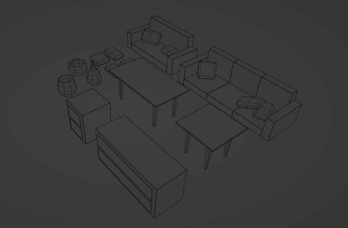 low-poly interior living room furniture set Free low-poly 3D model_8