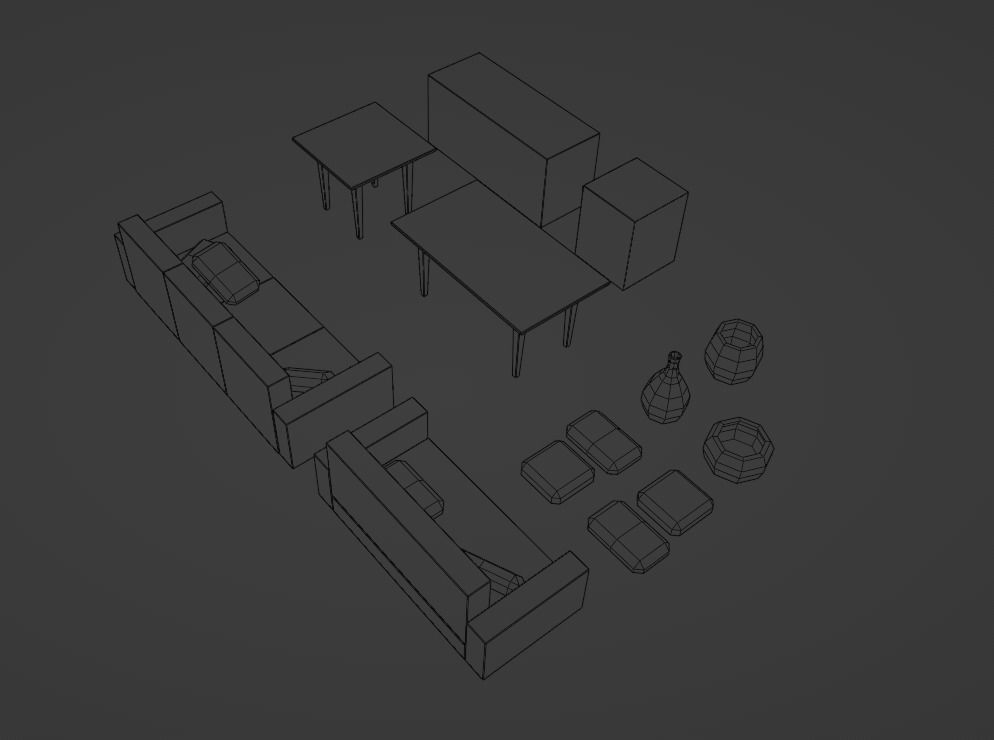 low-poly interior living room furniture set Free low-poly 3D model_10