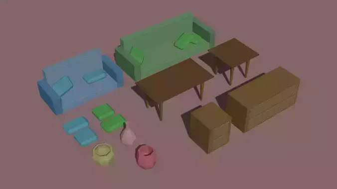 low-poly interior living room furniture set