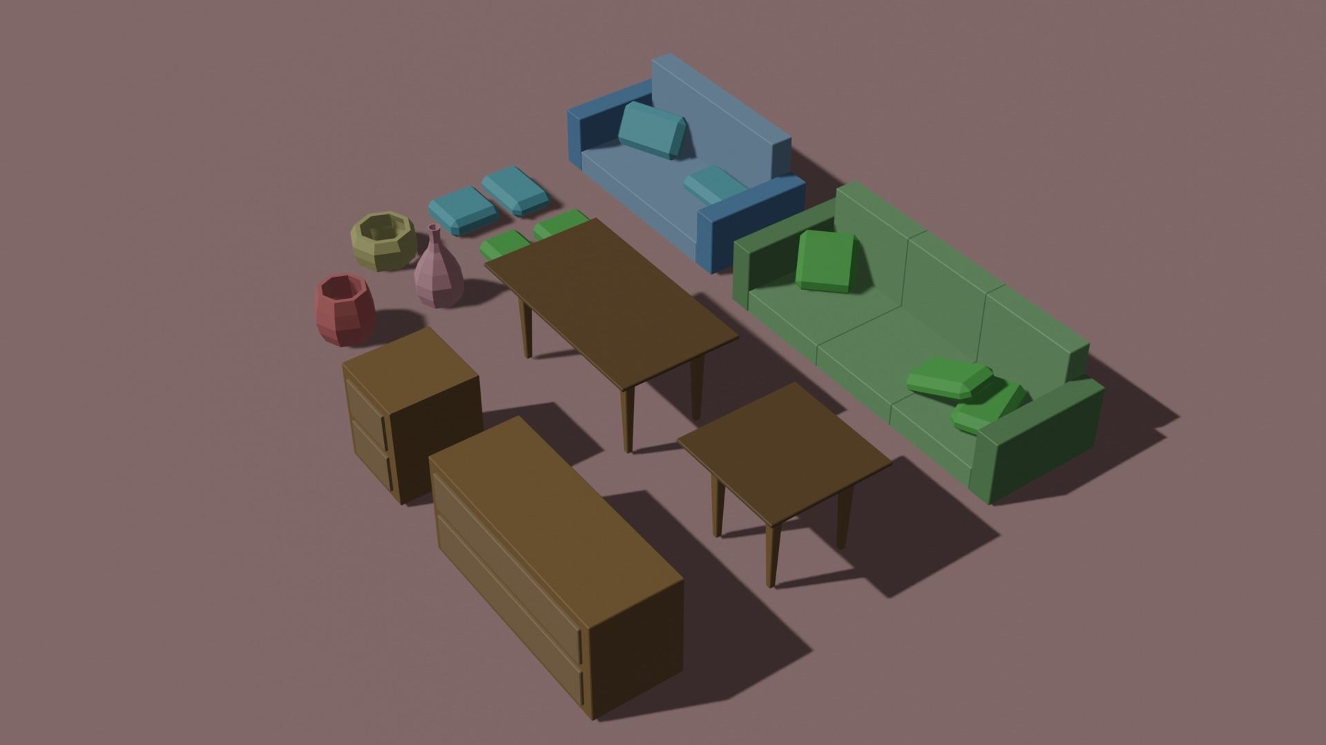 low-poly interior living room furniture set Free low-poly 3D model_1