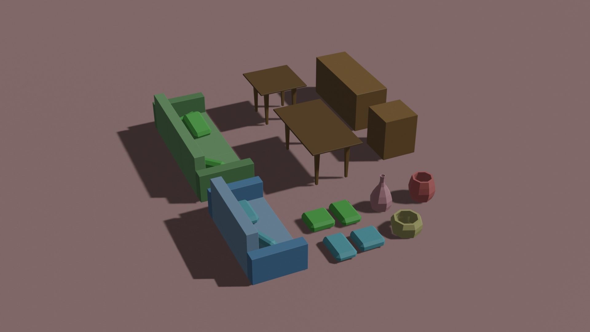 low-poly interior living room furniture set Free low-poly 3D model_3