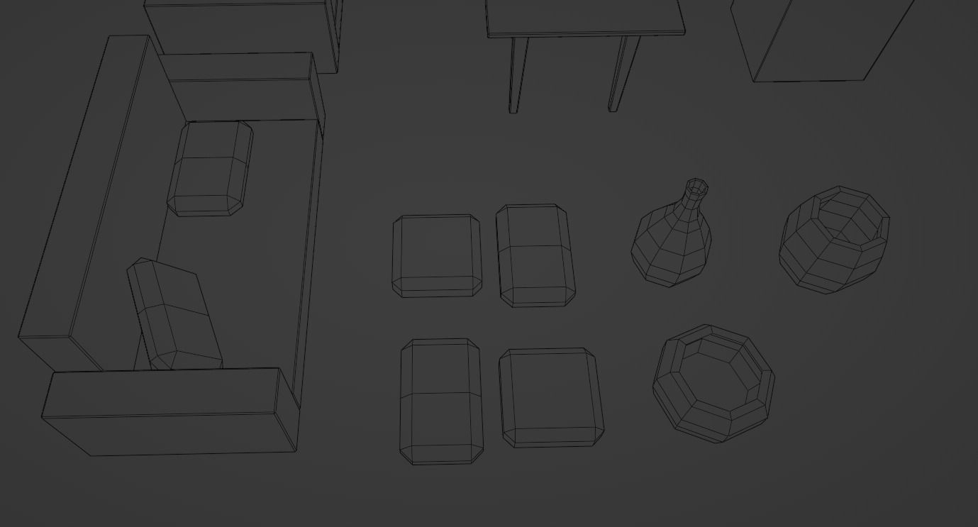 low-poly interior living room furniture set Free low-poly 3D model_11