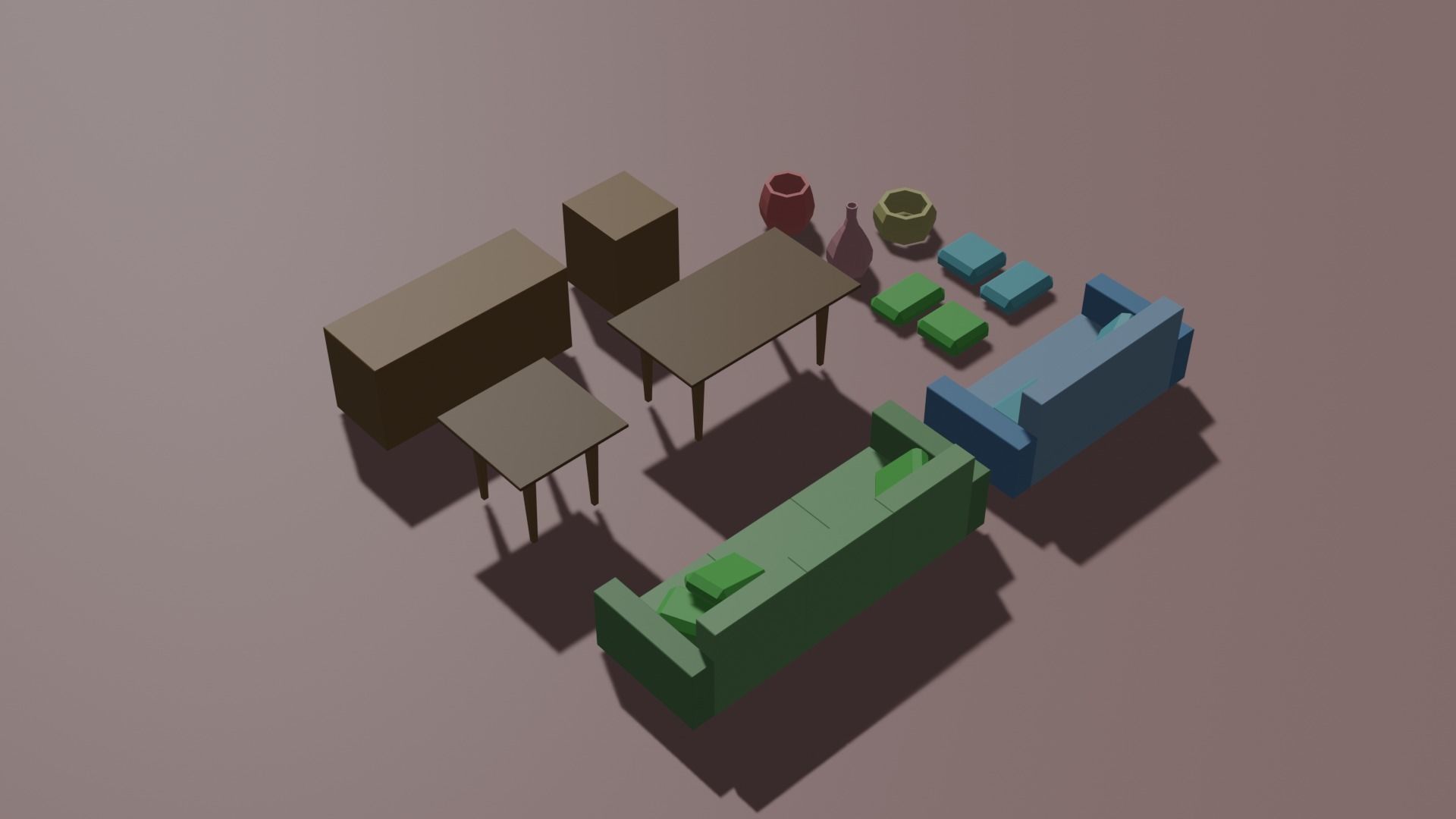 low-poly interior living room furniture set Free low-poly 3D model_2