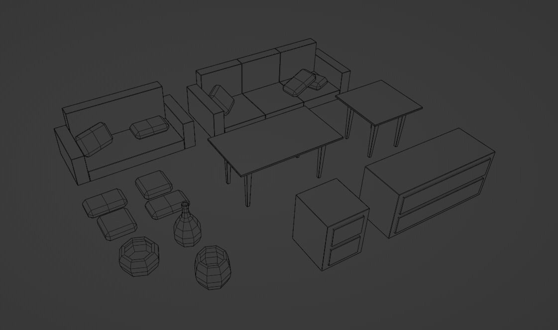 low-poly interior living room furniture set Free low-poly 3D model_6
