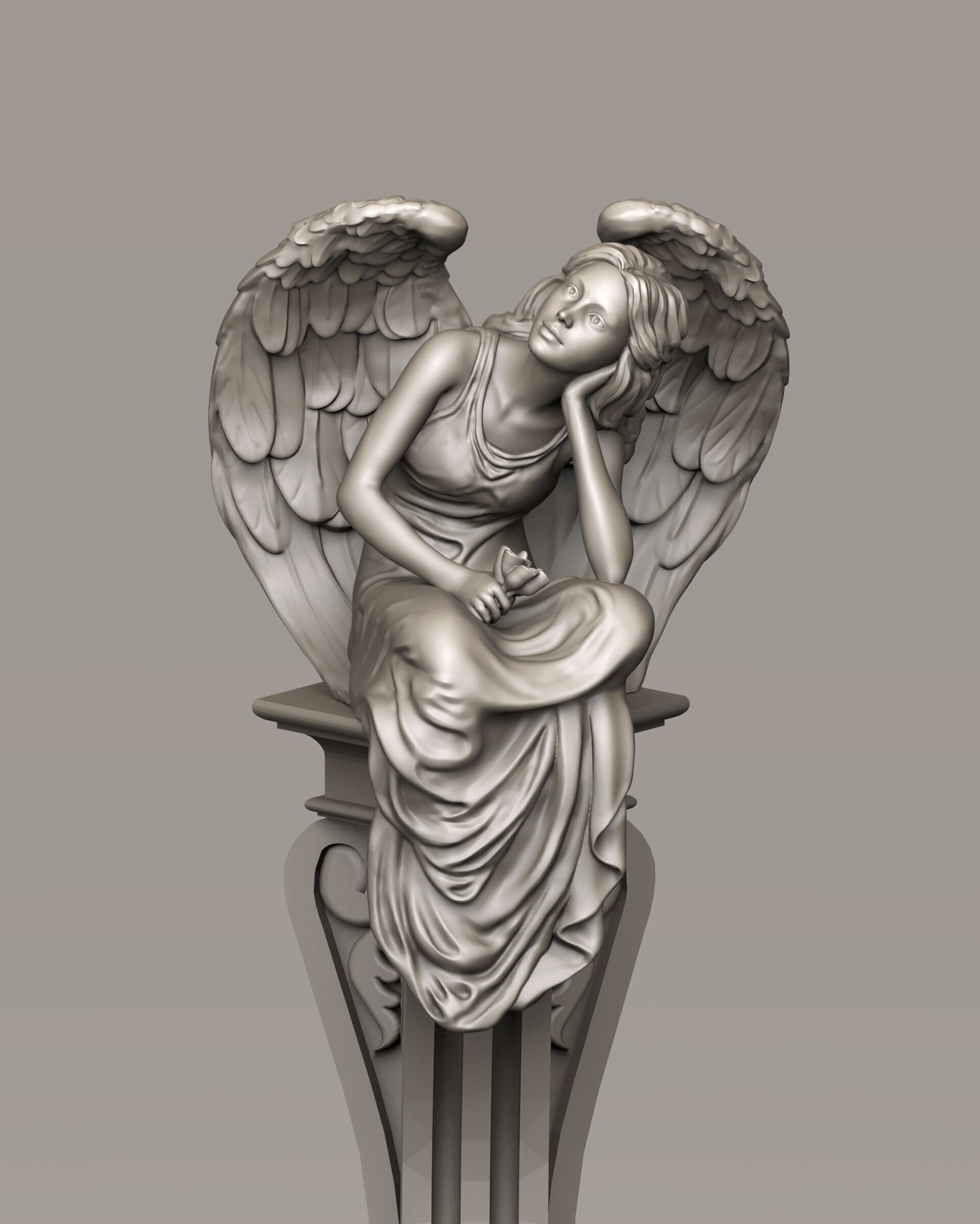 Resting Grace Sitting Angel Statue 3D print model_4