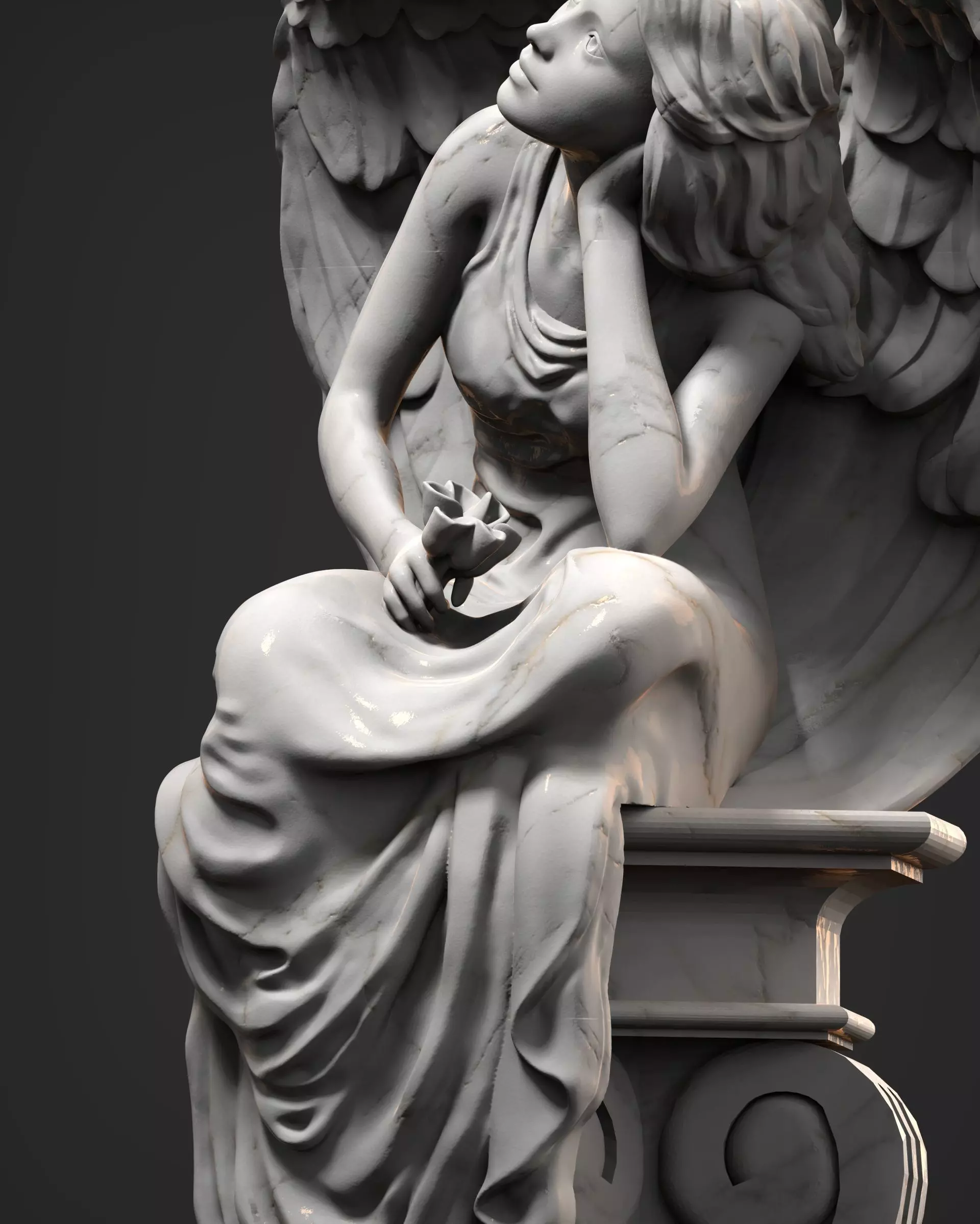 Resting Grace Sitting Angel Statue 3D print model_0