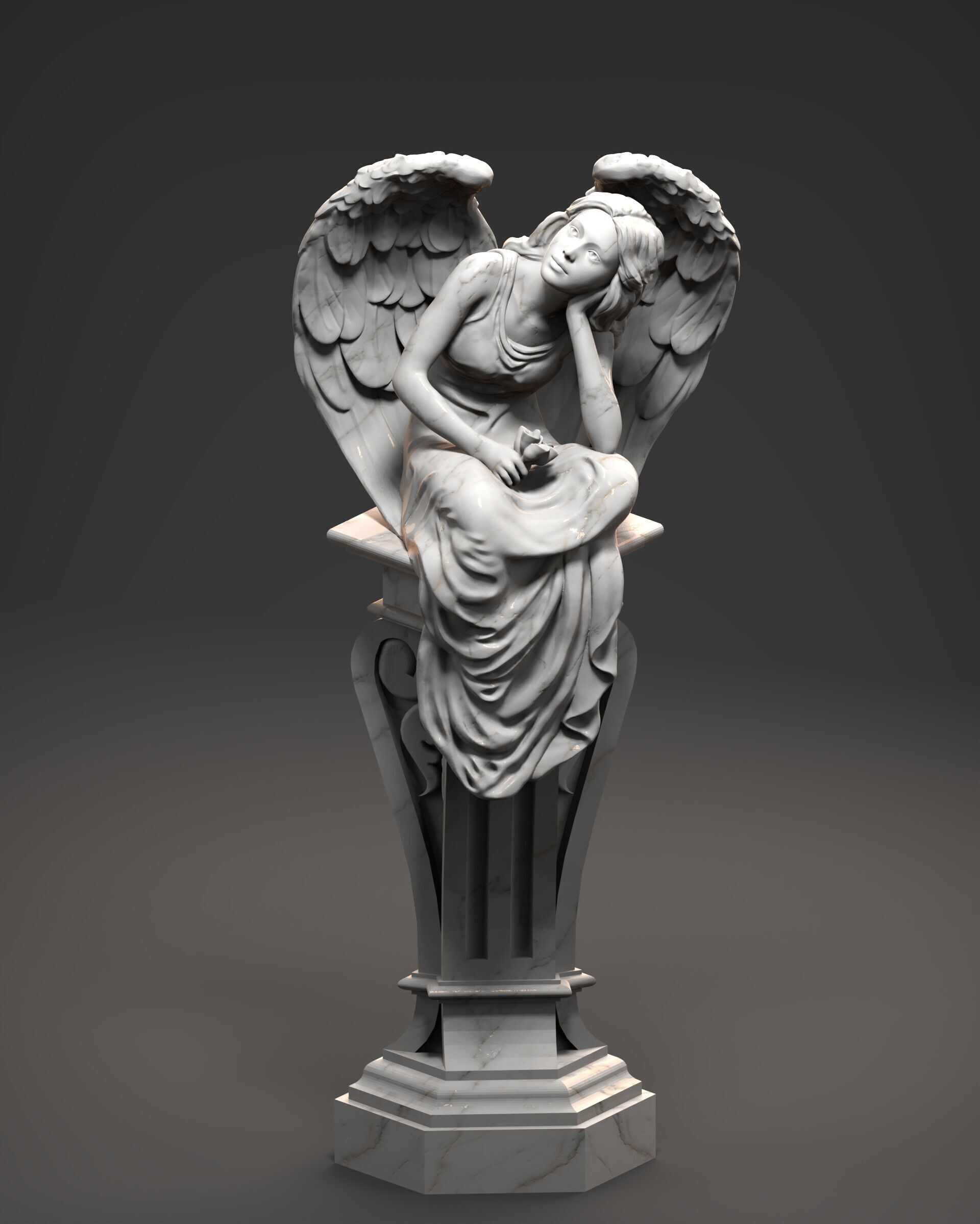 Resting Grace Sitting Angel Statue 3D print model_1