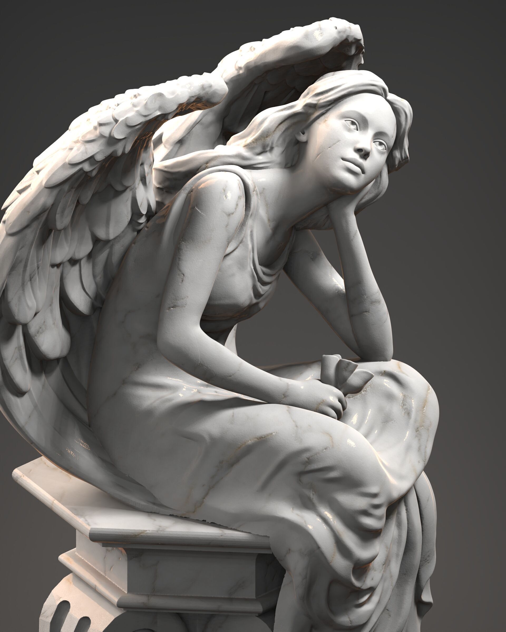 Resting Grace Sitting Angel Statue 3D print model_3