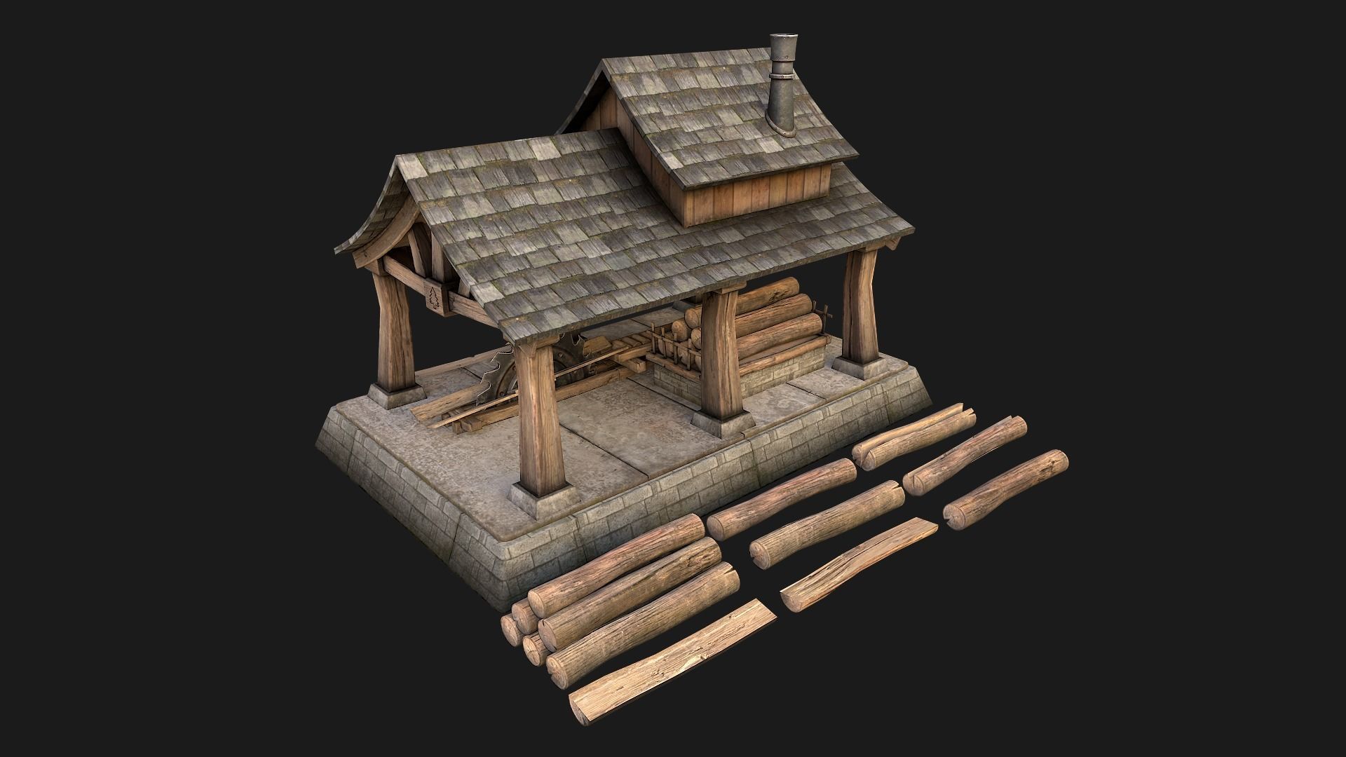 Sawmill and Warehouse Low-poly 3D model_4