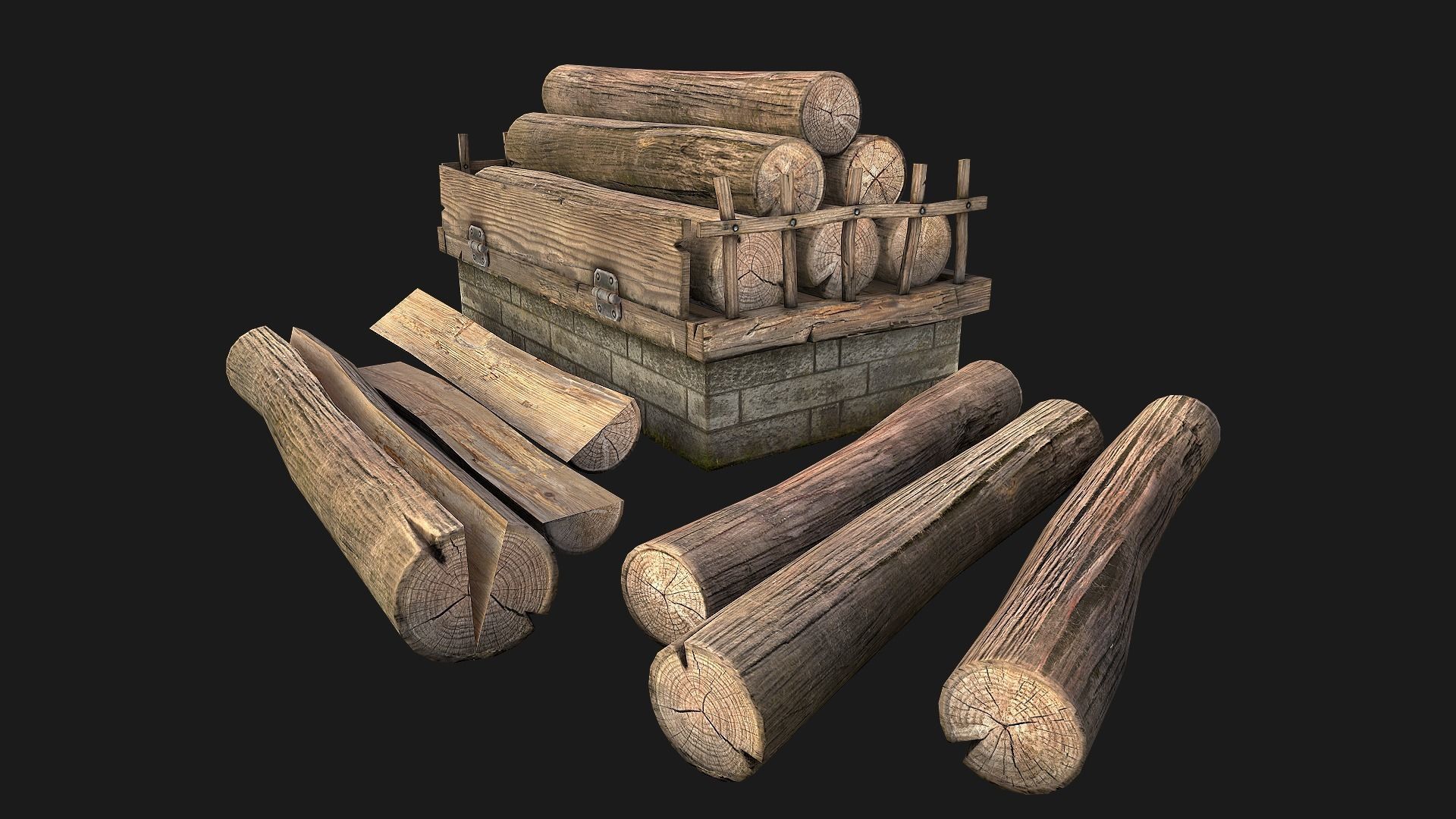 Sawmill and Warehouse Low-poly 3D model_22
