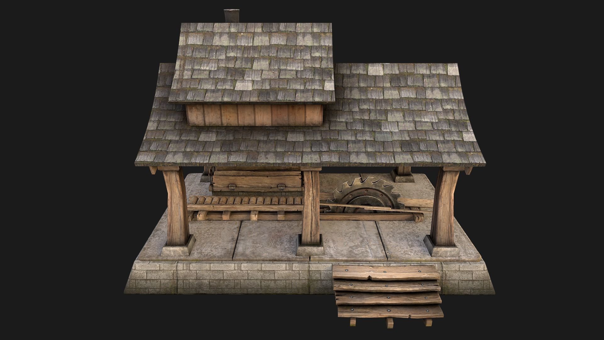 Sawmill and Warehouse Low-poly 3D model_14