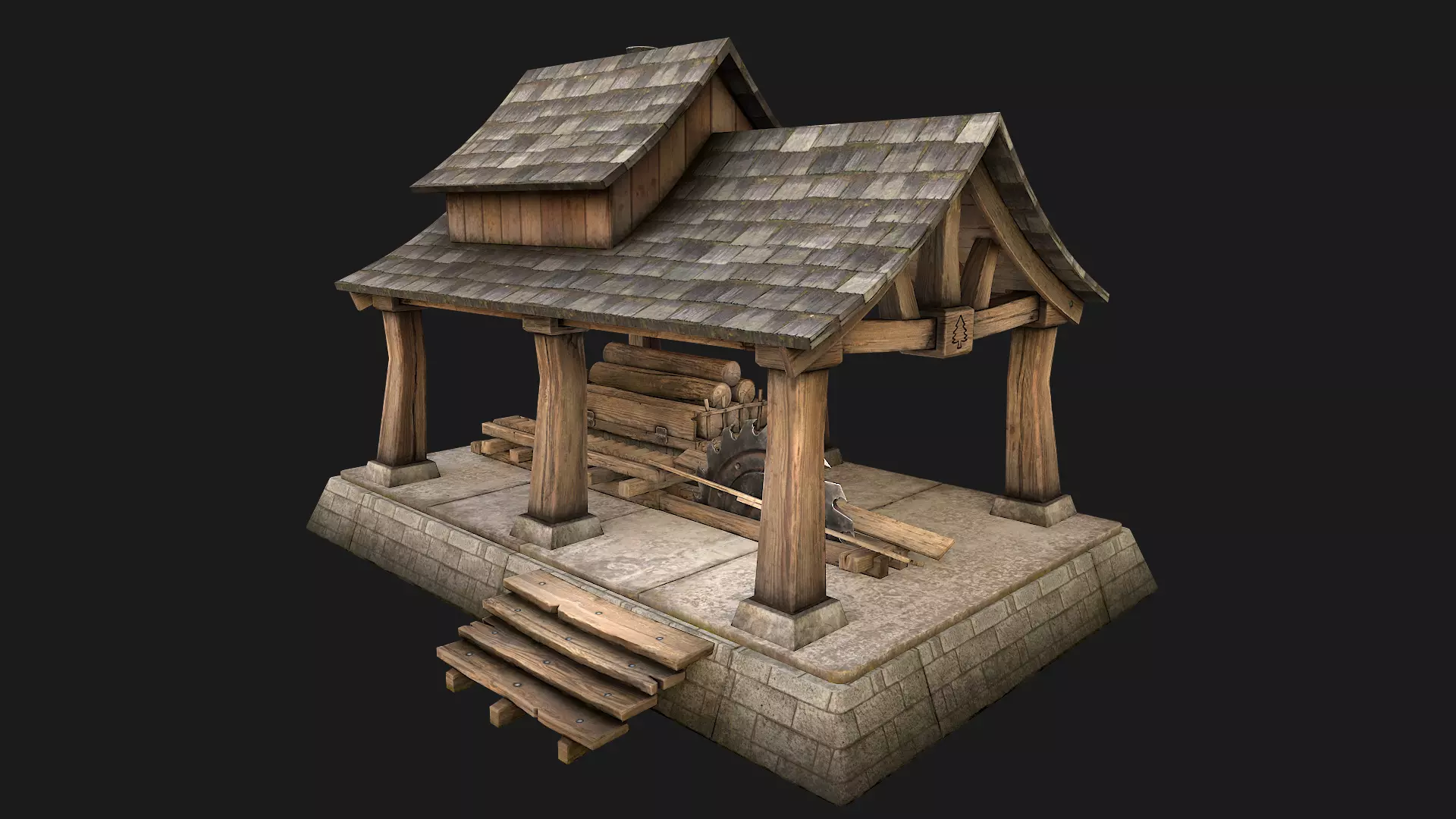 Sawmill and Warehouse Low-poly 3D model_0
