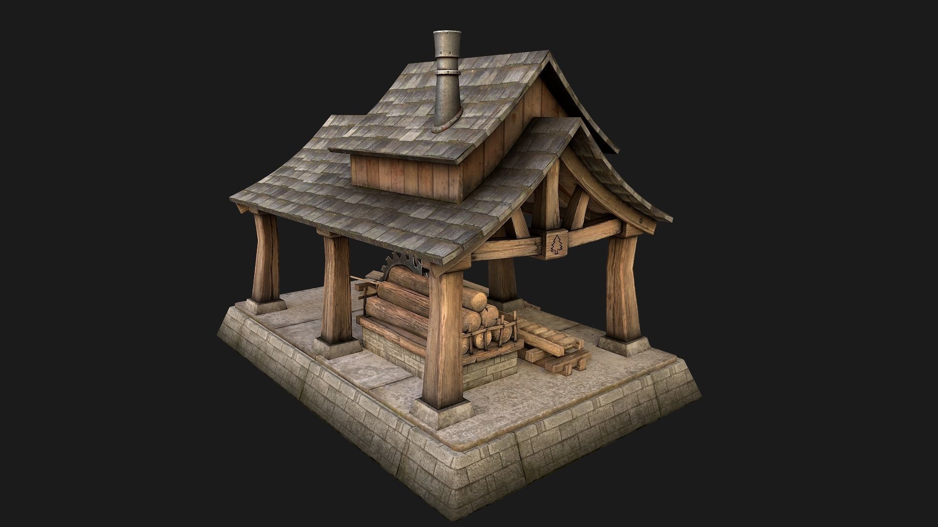 Sawmill and Warehouse Low-poly 3D model_10