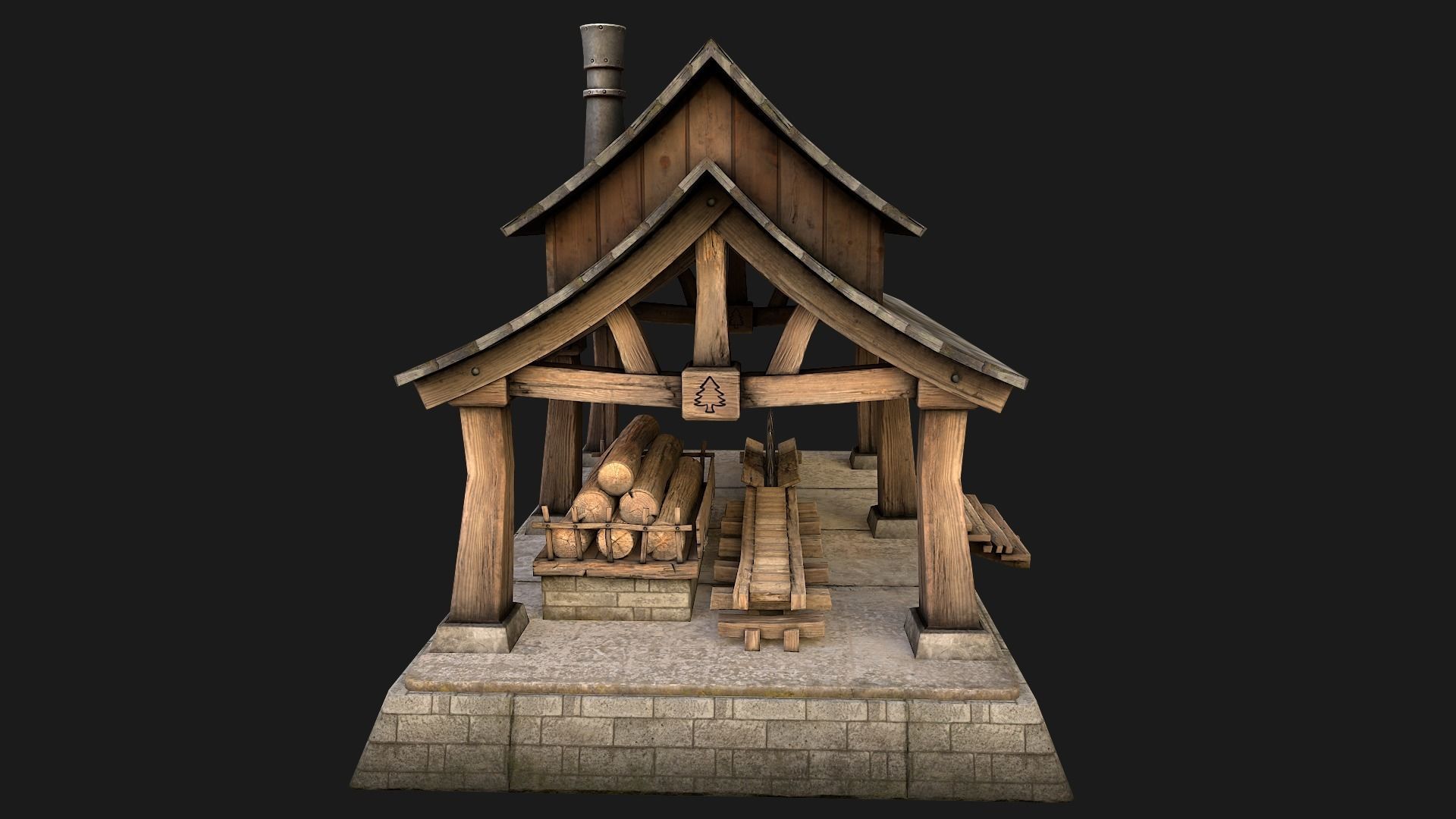 Sawmill and Warehouse Low-poly 3D model_12