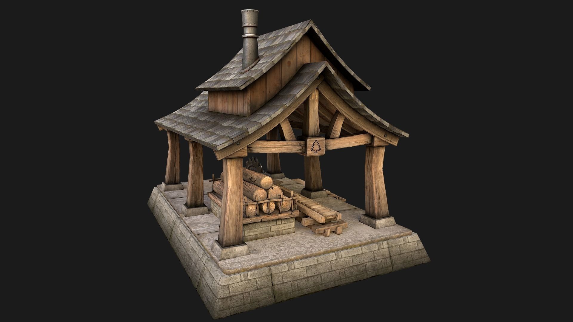 Sawmill and Warehouse Low-poly 3D model_11