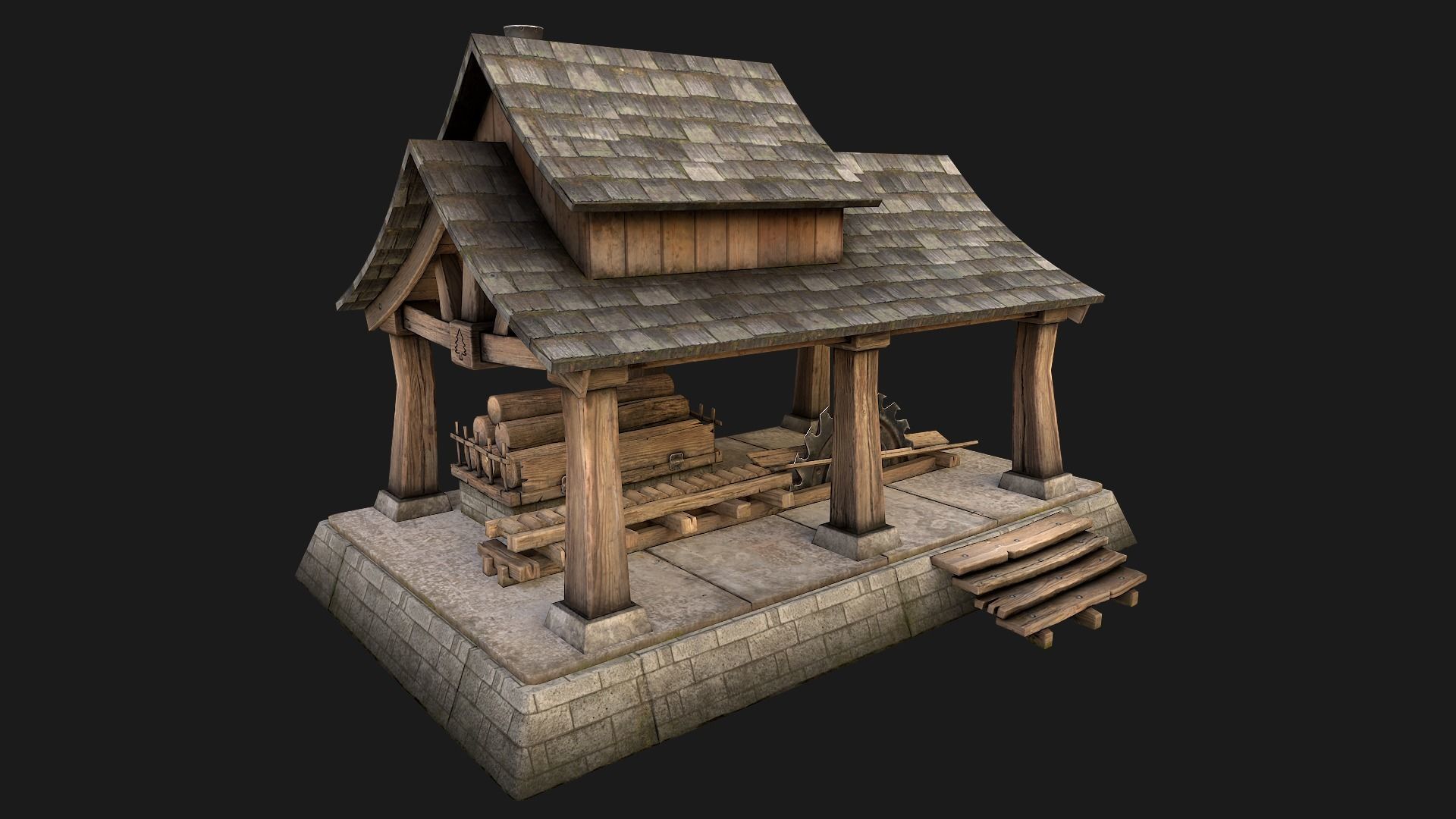 Sawmill and Warehouse Low-poly 3D model_13