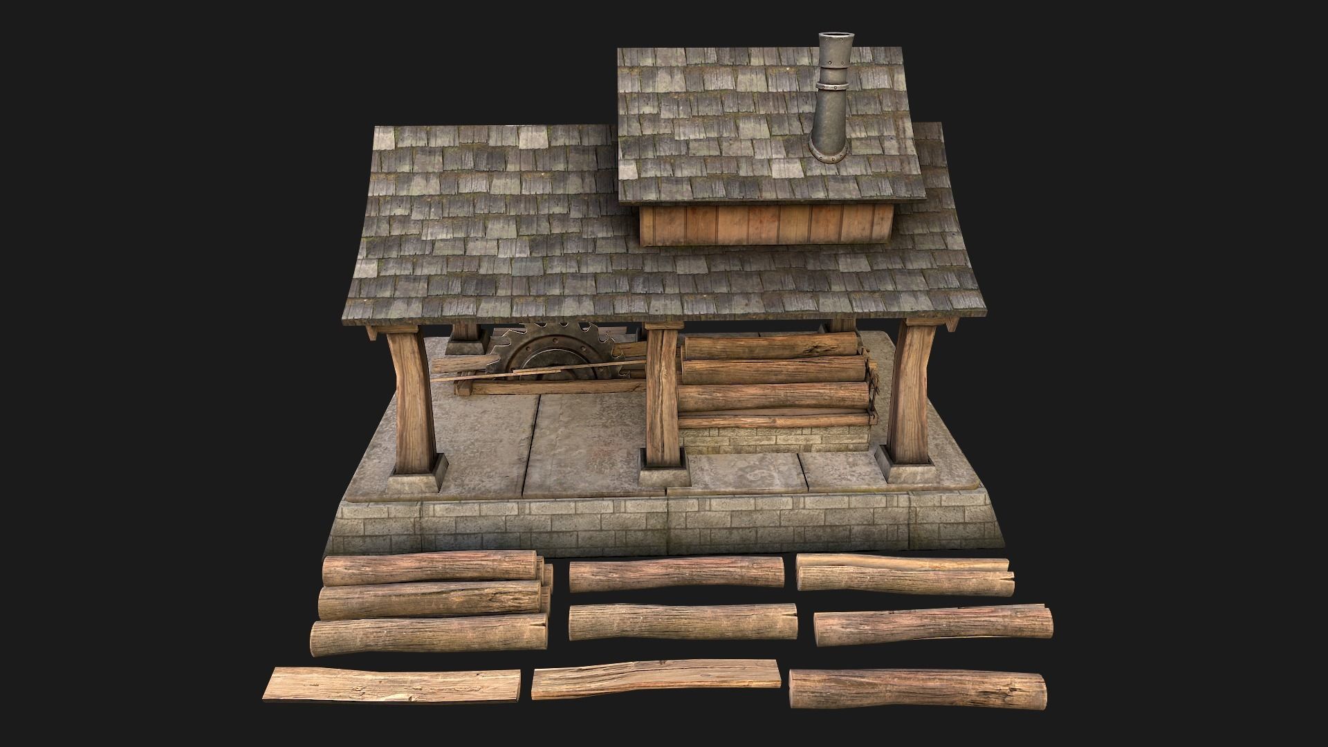 Sawmill and Warehouse Low-poly 3D model_9