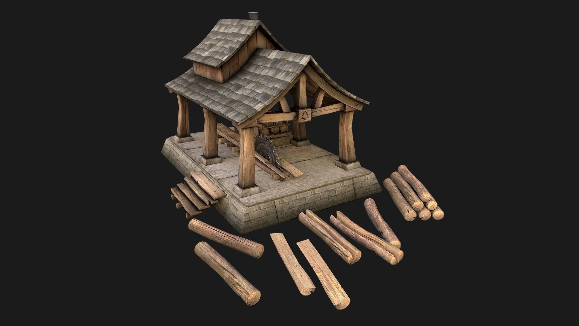 Sawmill and Warehouse Low-poly 3D model_2