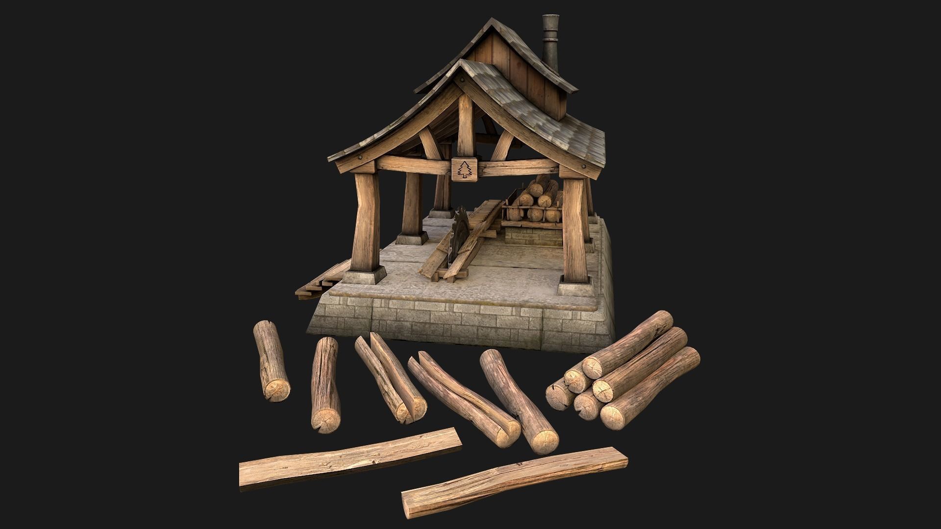 Sawmill and Warehouse Low-poly 3D model_3