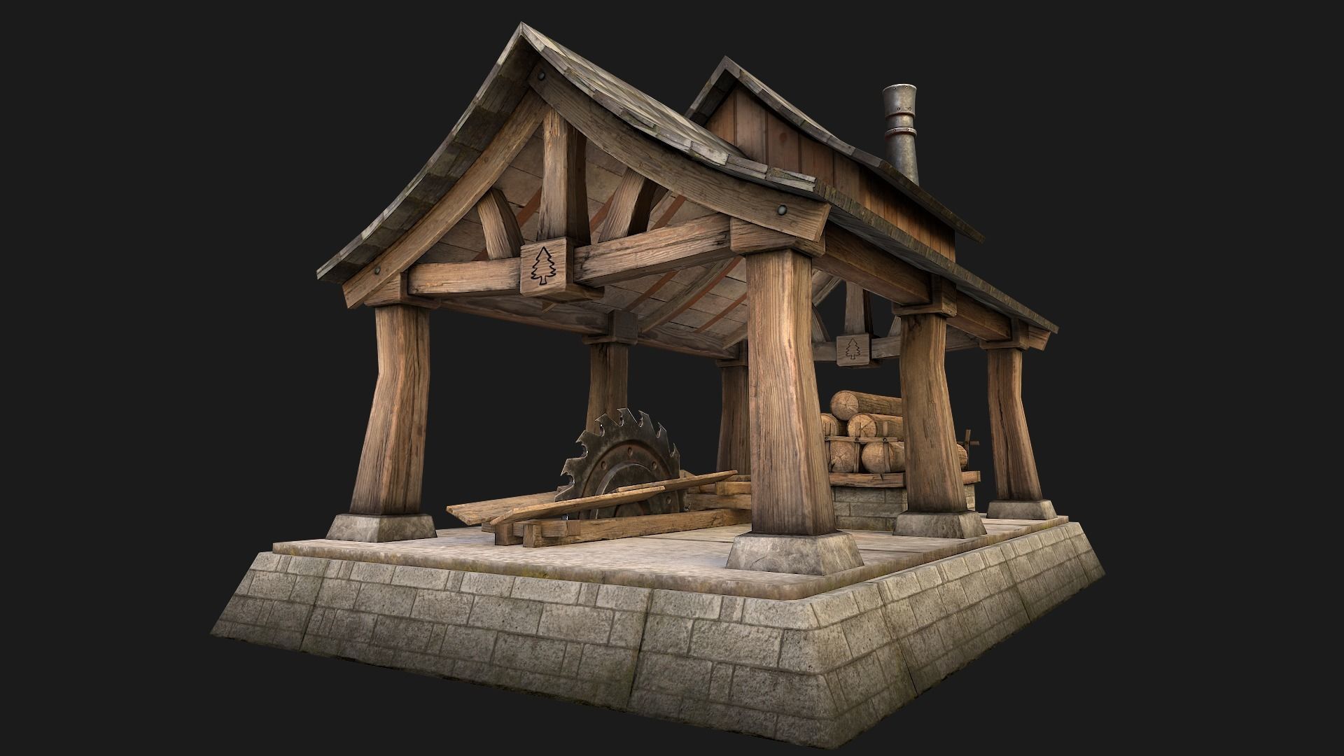 Sawmill and Warehouse Low-poly 3D model_16