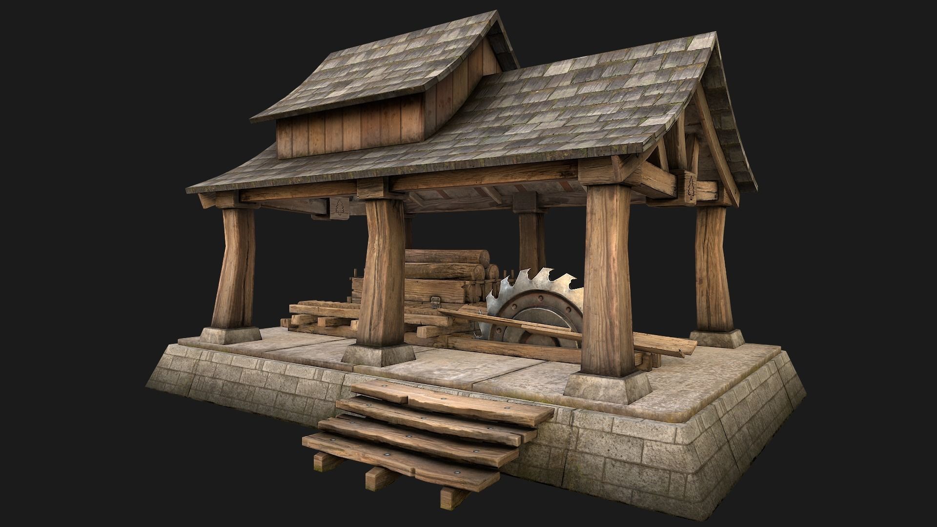 Sawmill and Warehouse Low-poly 3D model_17