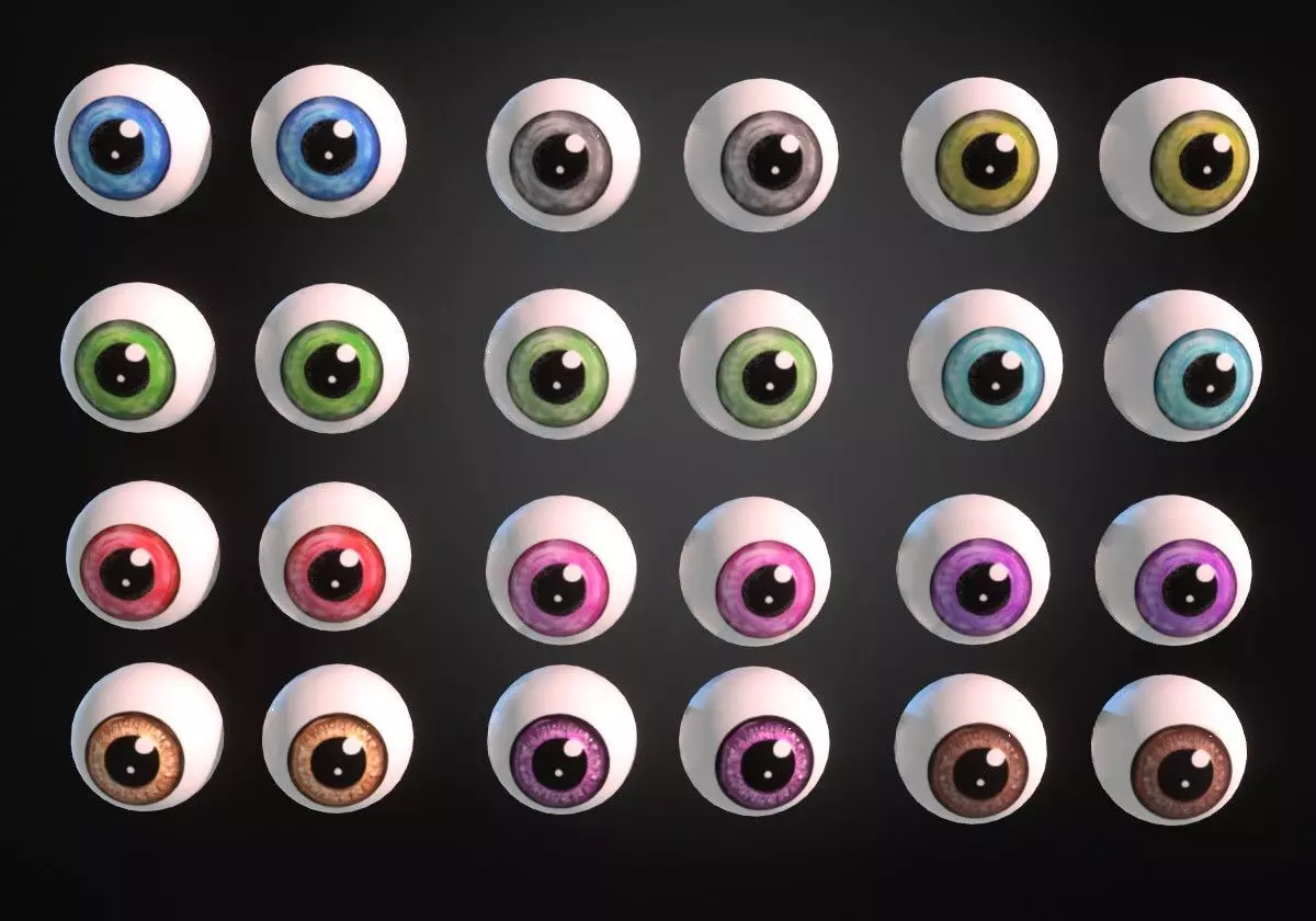 12 eyeballs pair pack Low-poly 3D model_0